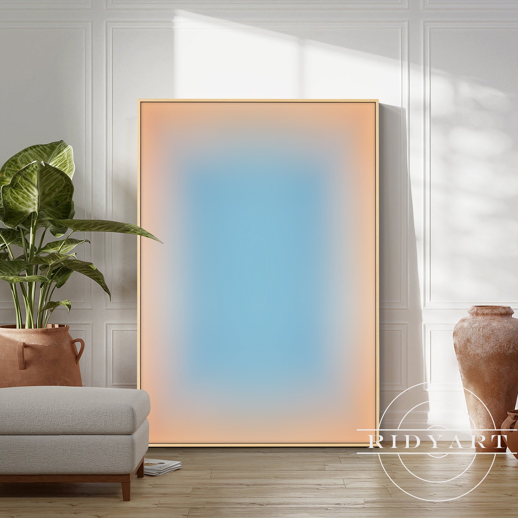 Neutral pastel abstract canvas art with soft blended color field