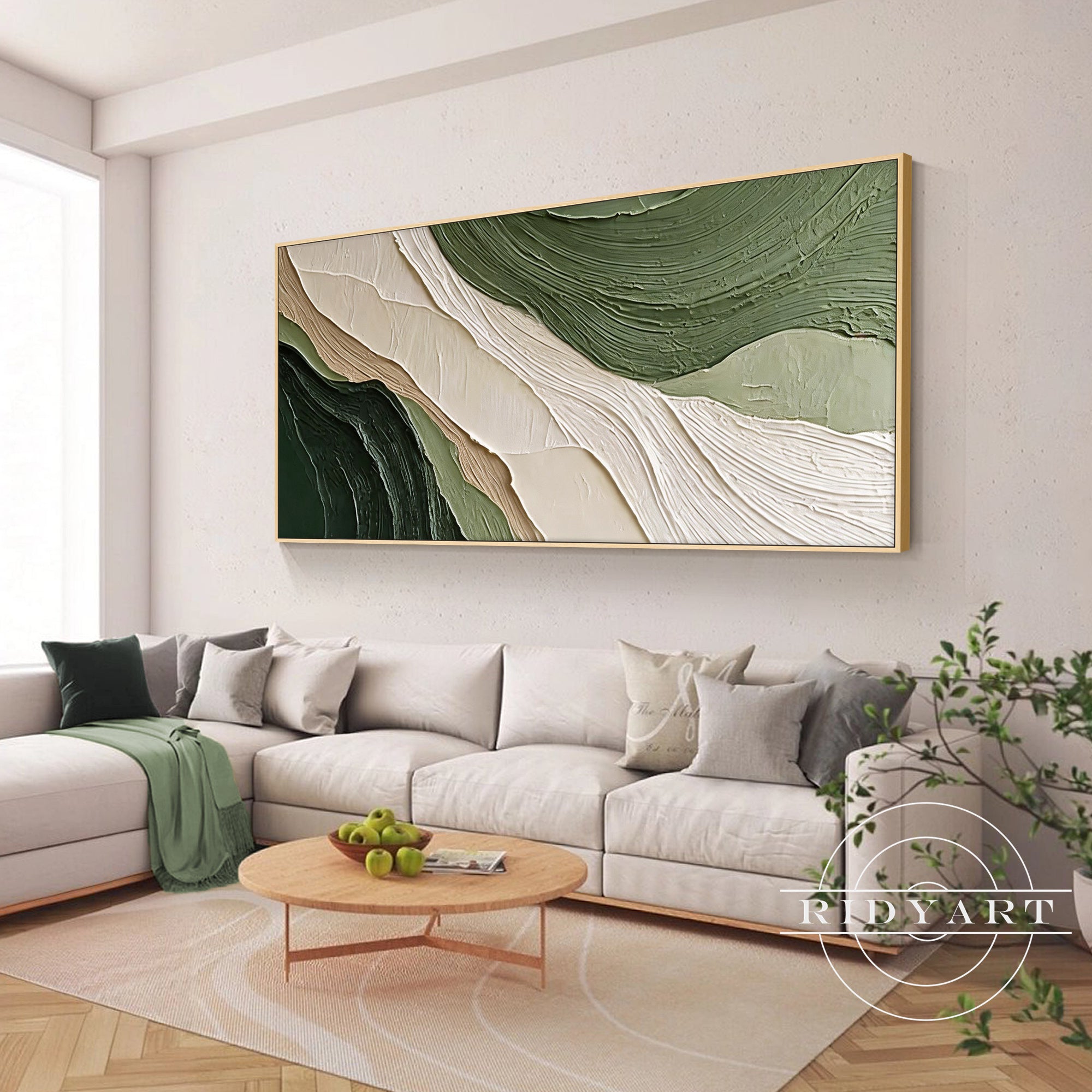Modern green canvas painting in dining room