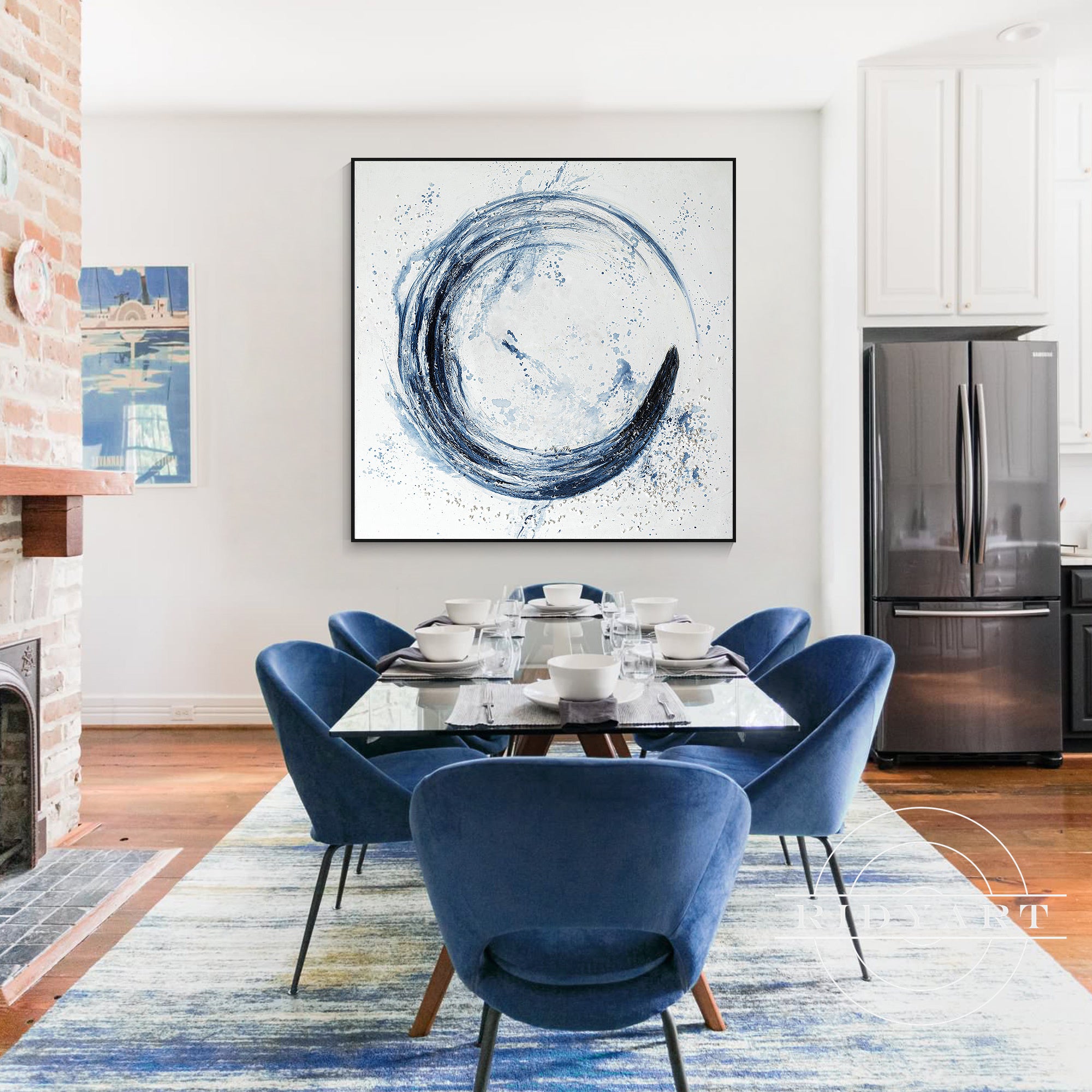 Salbeigrünes Berggemälde - Minimalistische große Wandkunst