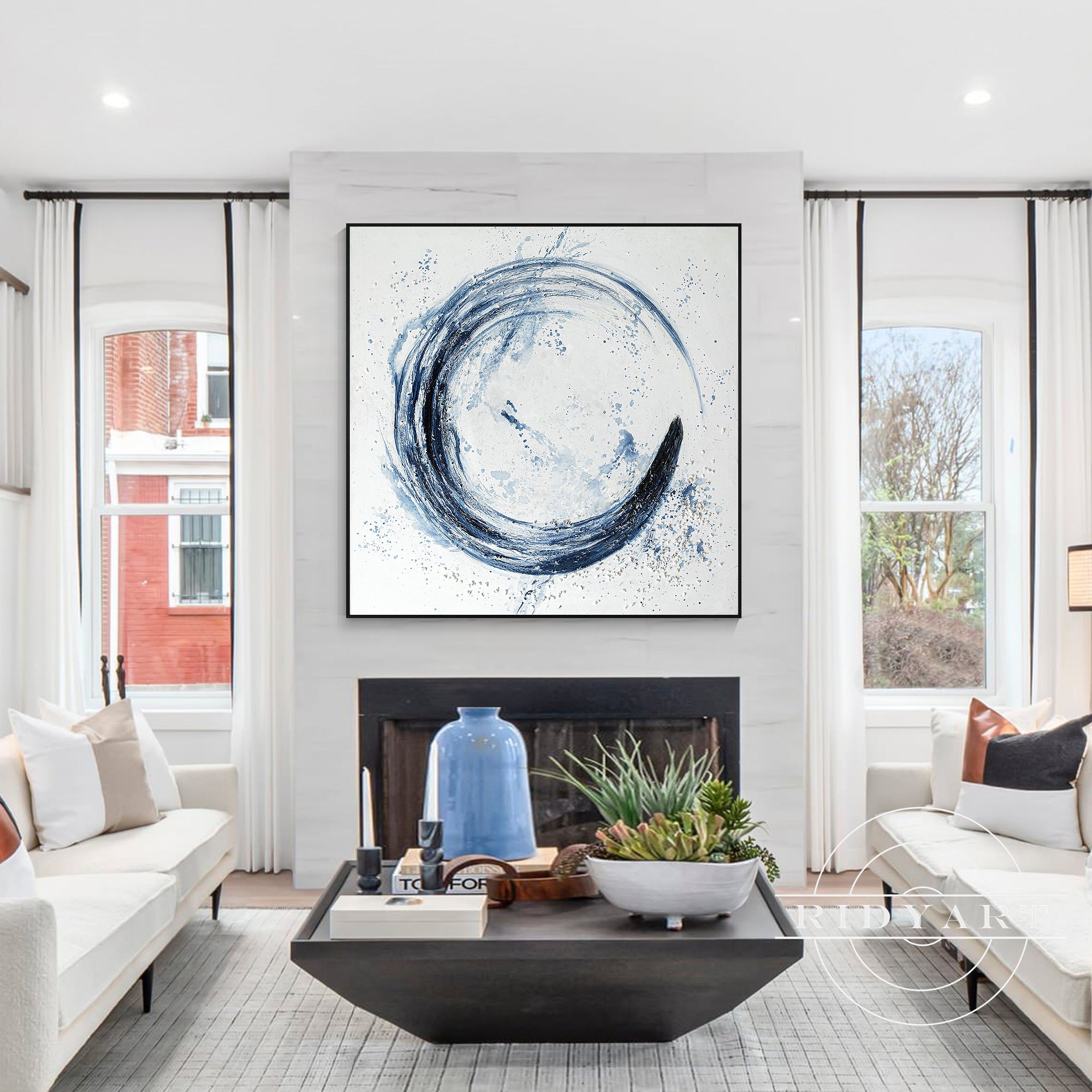 Salbeigrünes Berggemälde - Minimalistische große Wandkunst