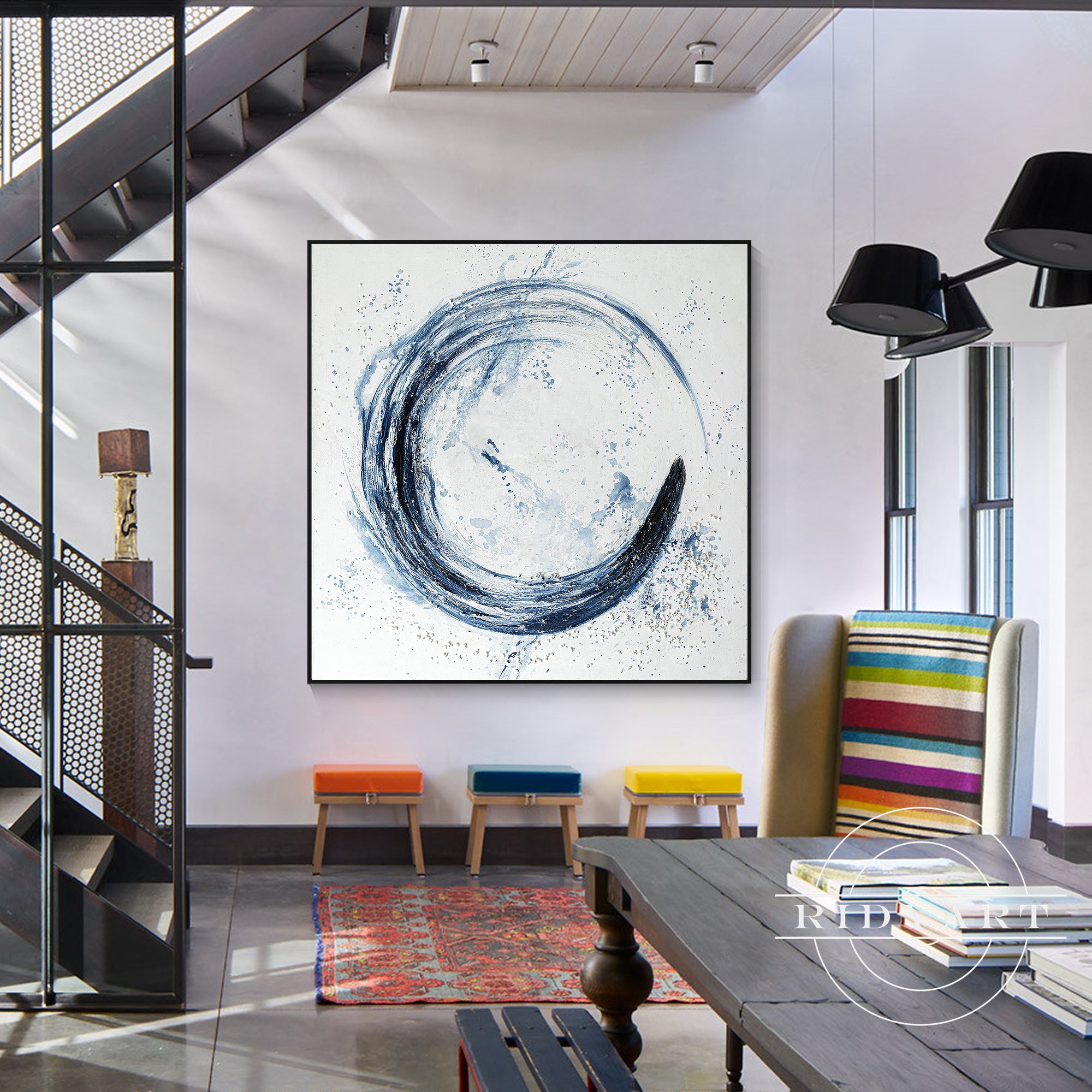 Salbeigrünes Berggemälde - Minimalistische große Wandkunst