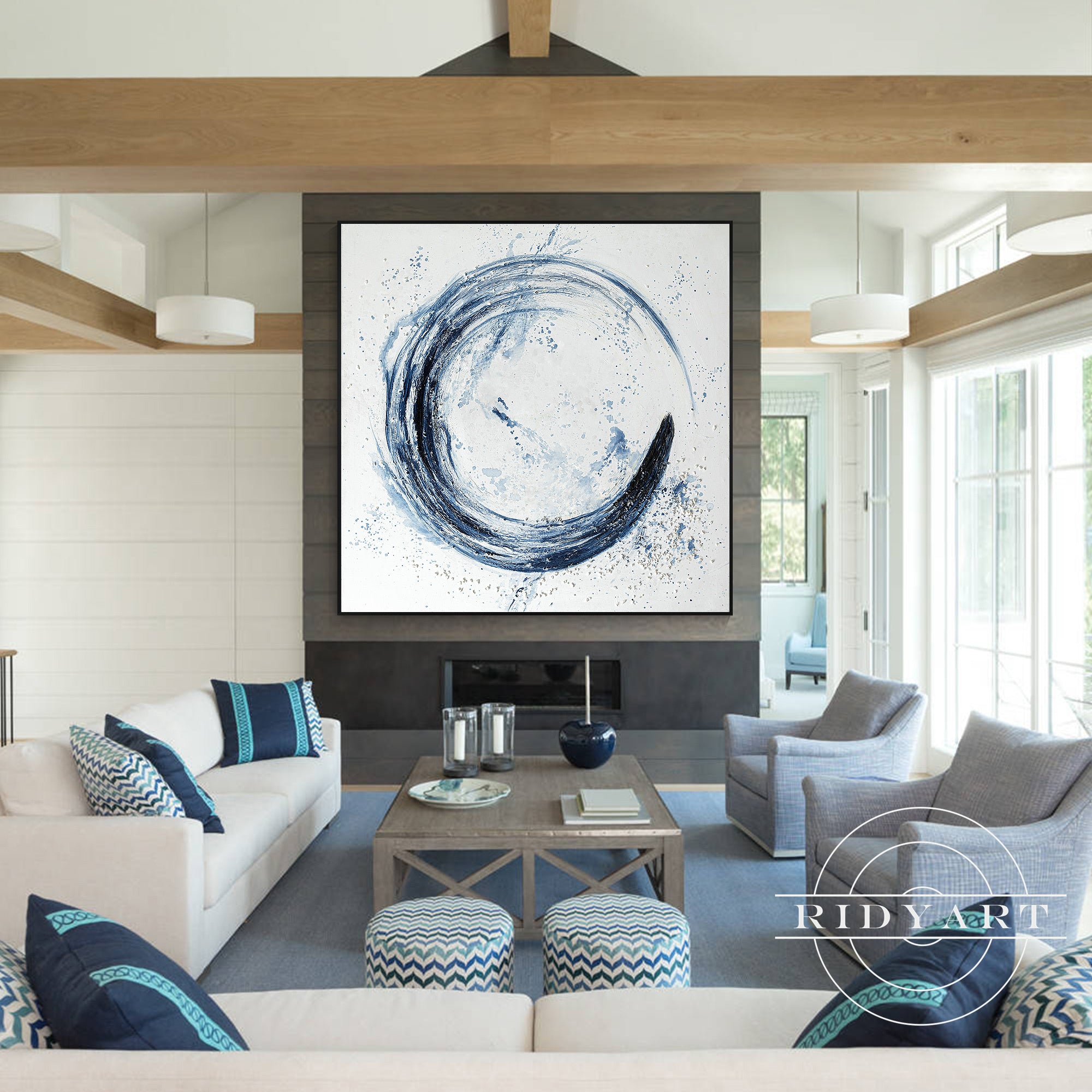 Salbeigrünes Berggemälde - Minimalistische große Wandkunst