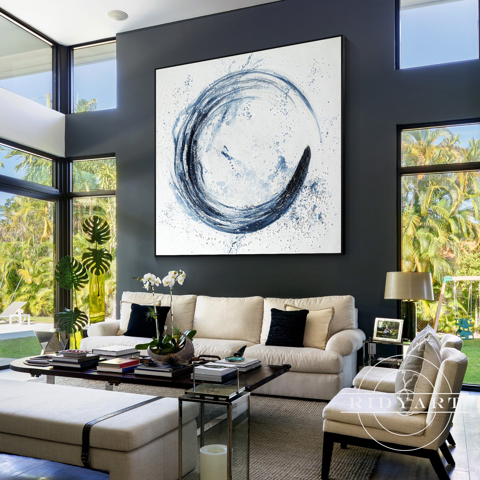 Salbeigrünes Berggemälde - Minimalistische große Wandkunst