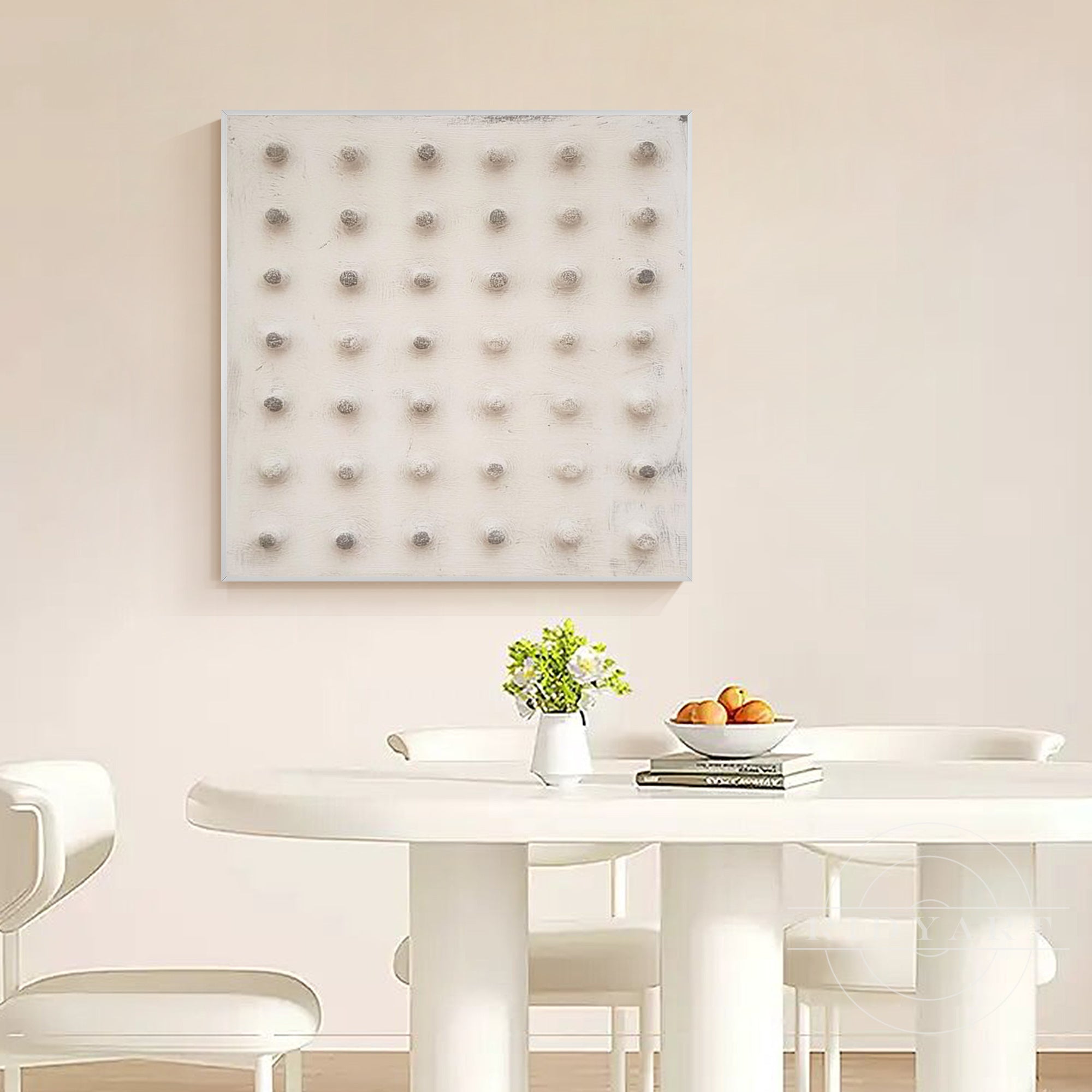 white textured wall art dot relief canvas painting
