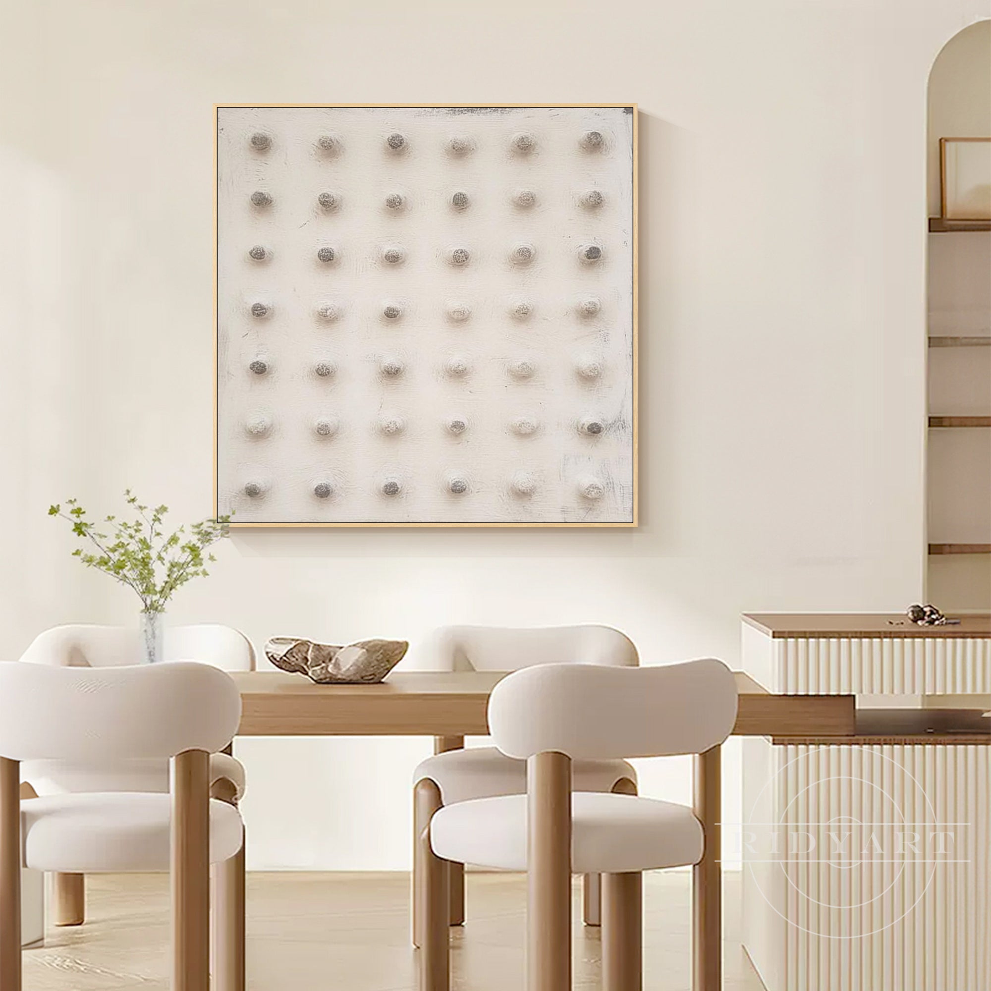 cream white plaster dot textured canvas wall art decor