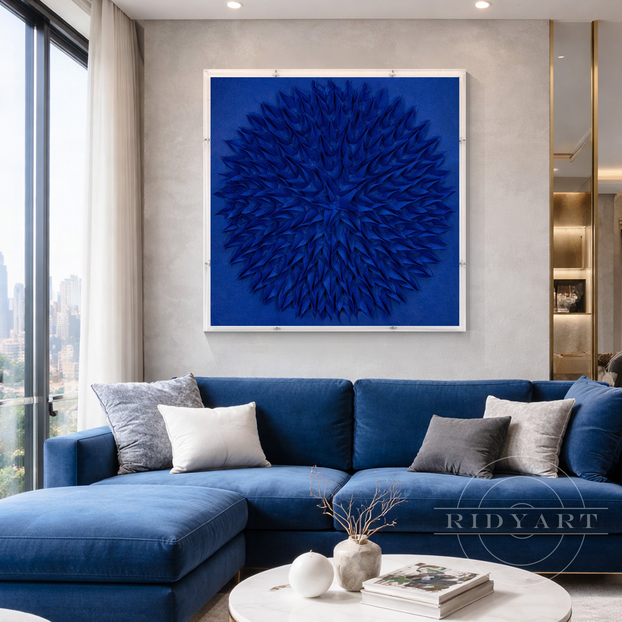 navy blue leather textured canvas wall art framed decor