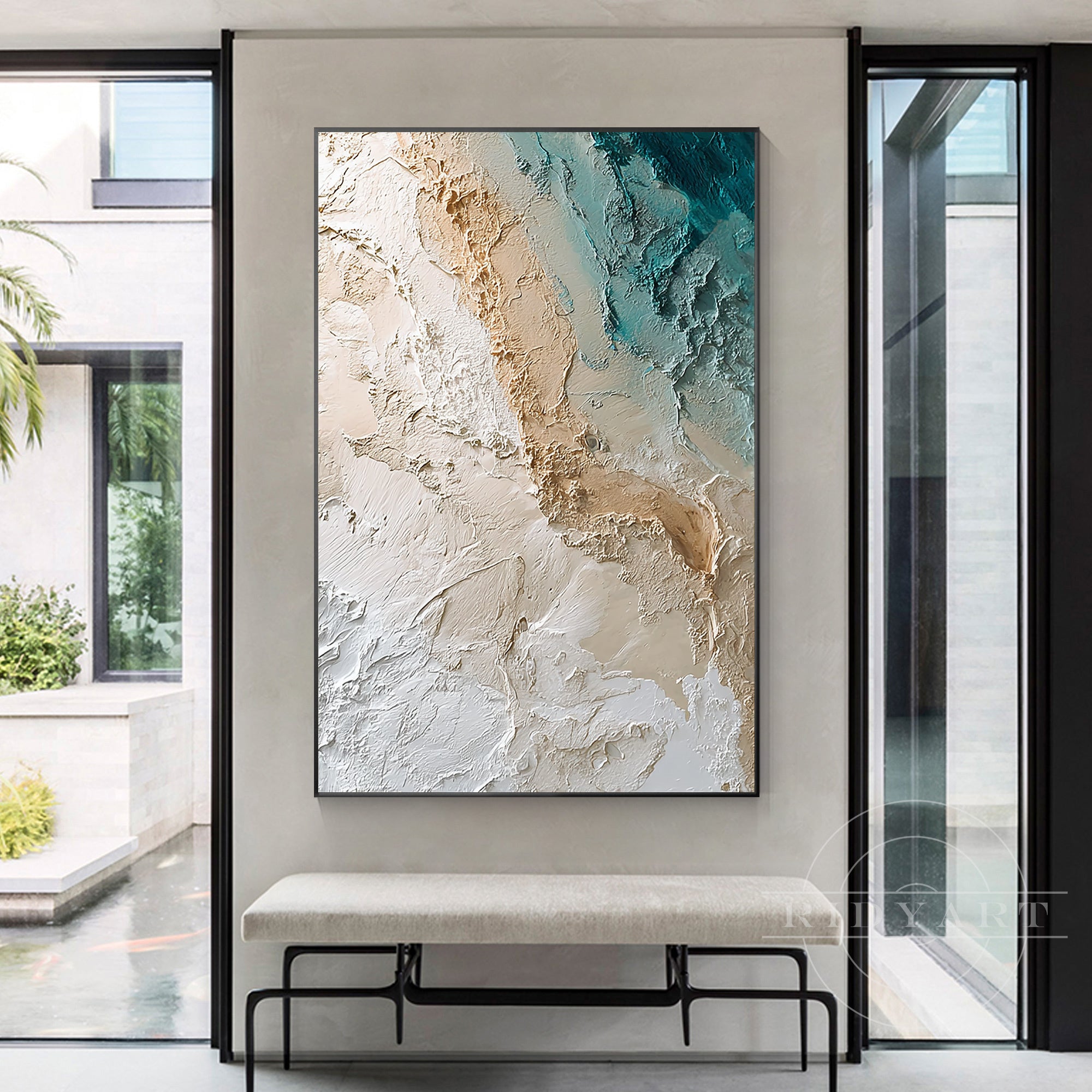 modern beach house wall decor textured plaster canvas