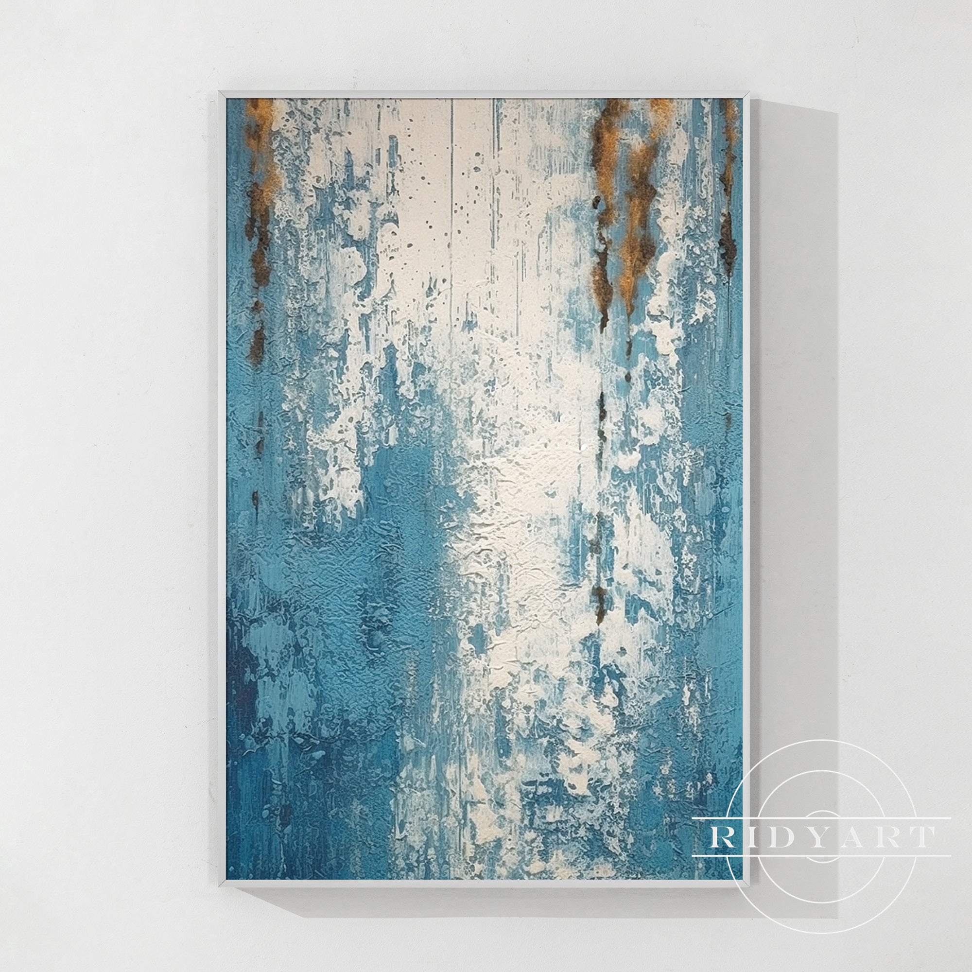 Modern blue white living room decor