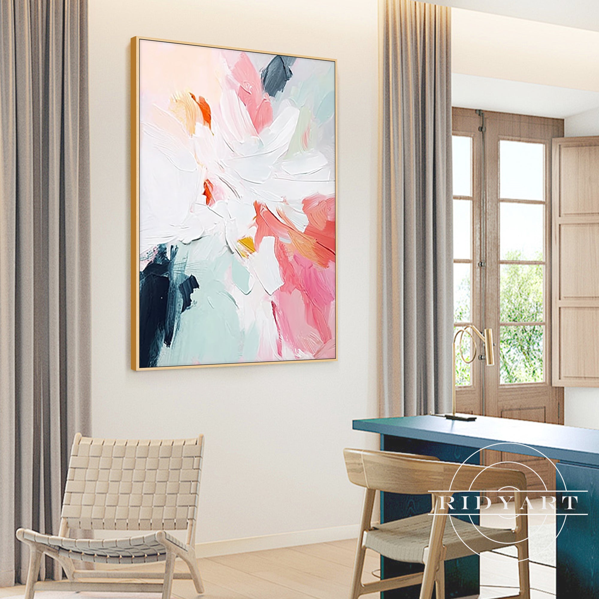 Contemporary pastel floral artwork for calm home decor