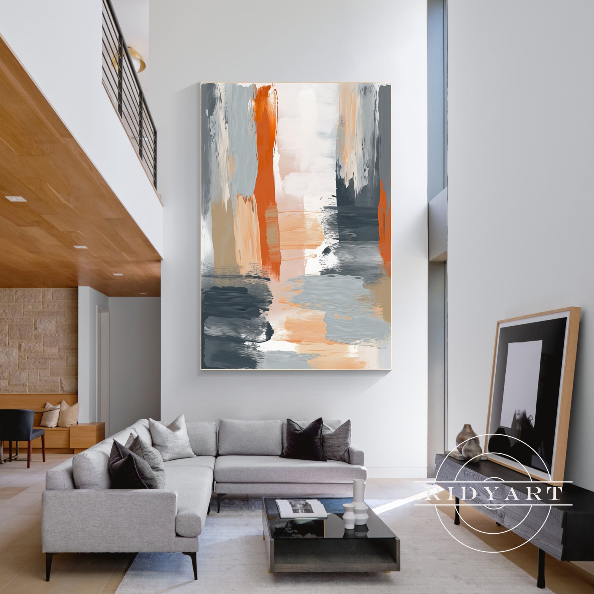 Modern Boho Neutral Canvas Painting with Textured Details