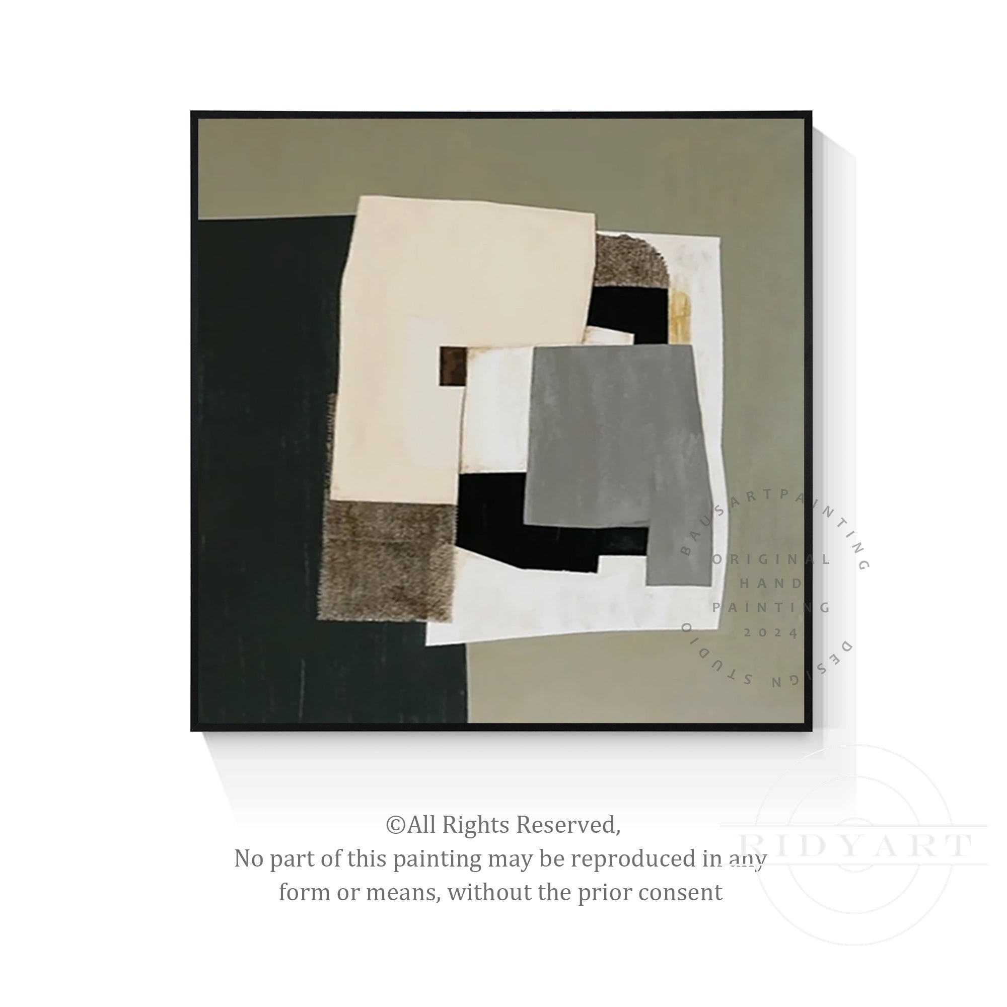 Salbeigrünes Berggemälde - Minimalistische große Wandkunst