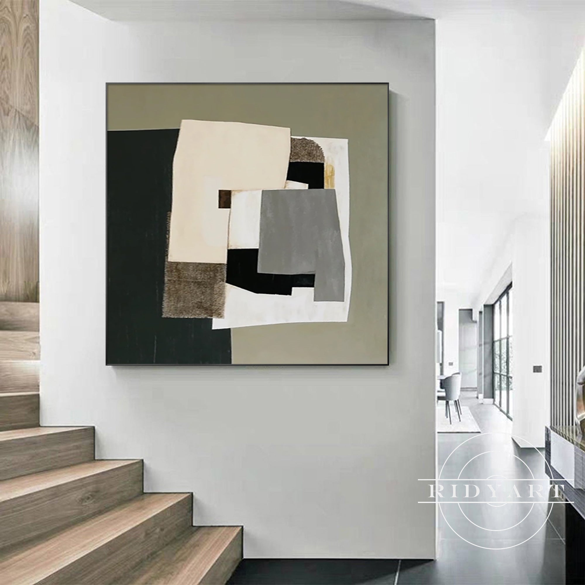 Salbeigrünes Berggemälde - Minimalistische große Wandkunst