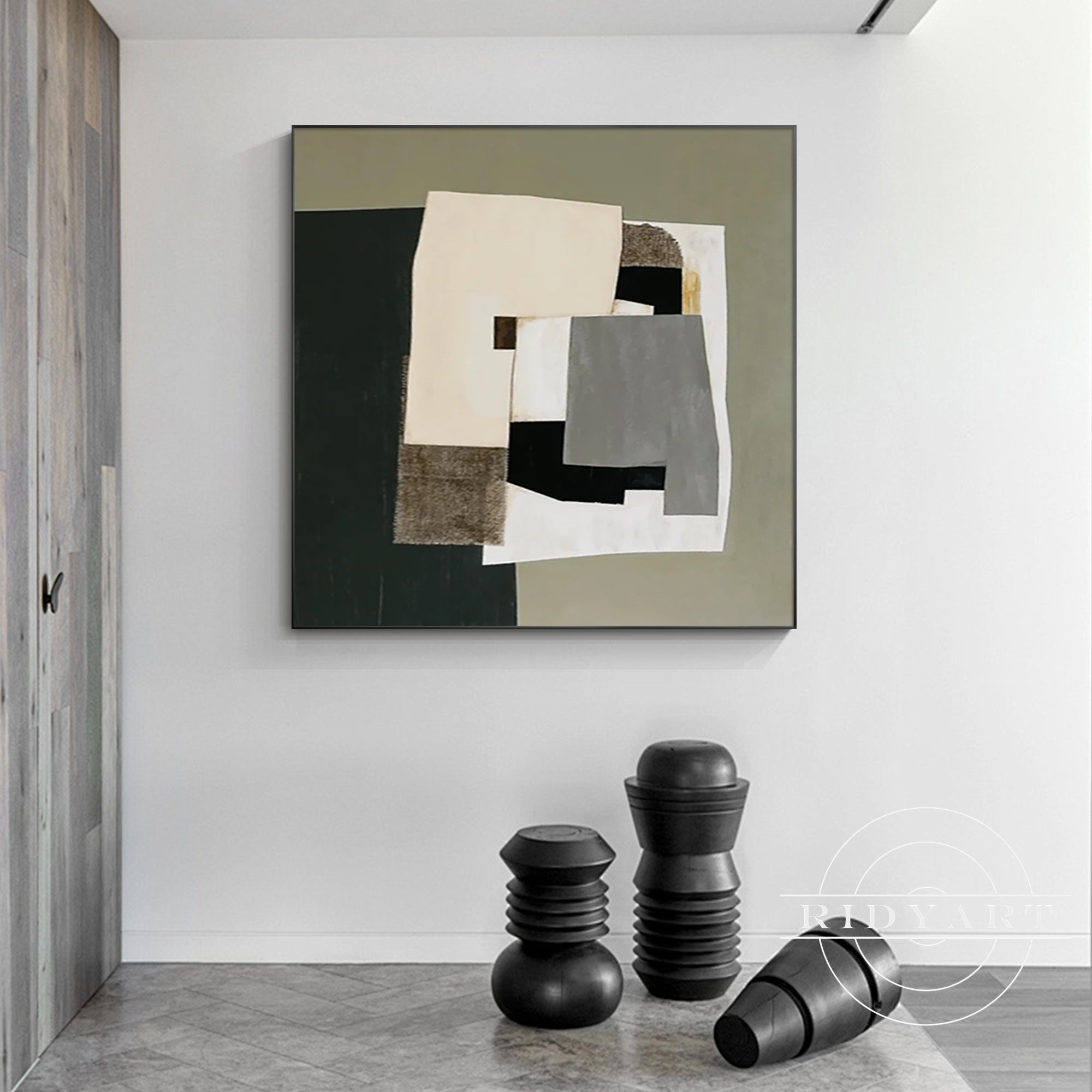 Salbeigrünes Berggemälde - Minimalistische große Wandkunst