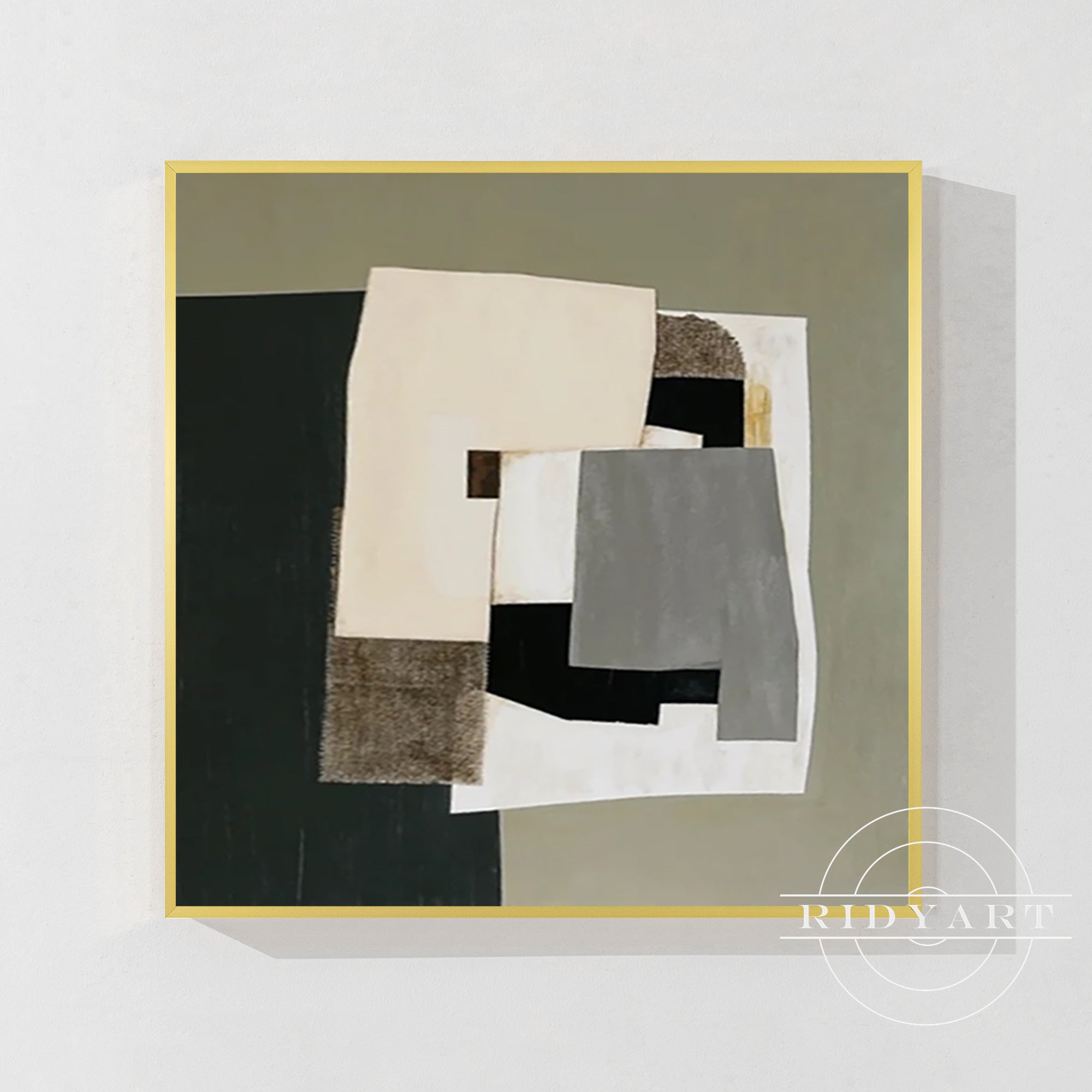 Salbeigrünes Berggemälde - Minimalistische große Wandkunst