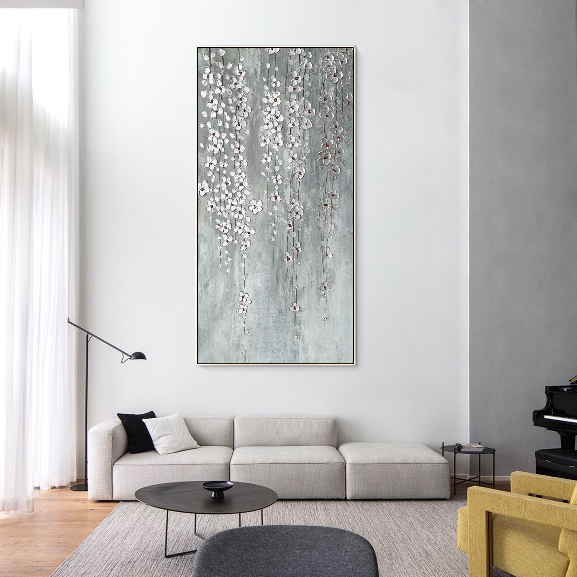 Silver Flower Abstract Oil Painting