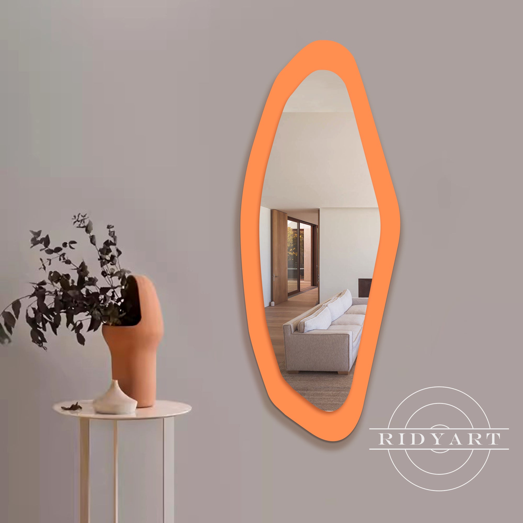 Vibrant dopamine-colored wall mirror with unique design