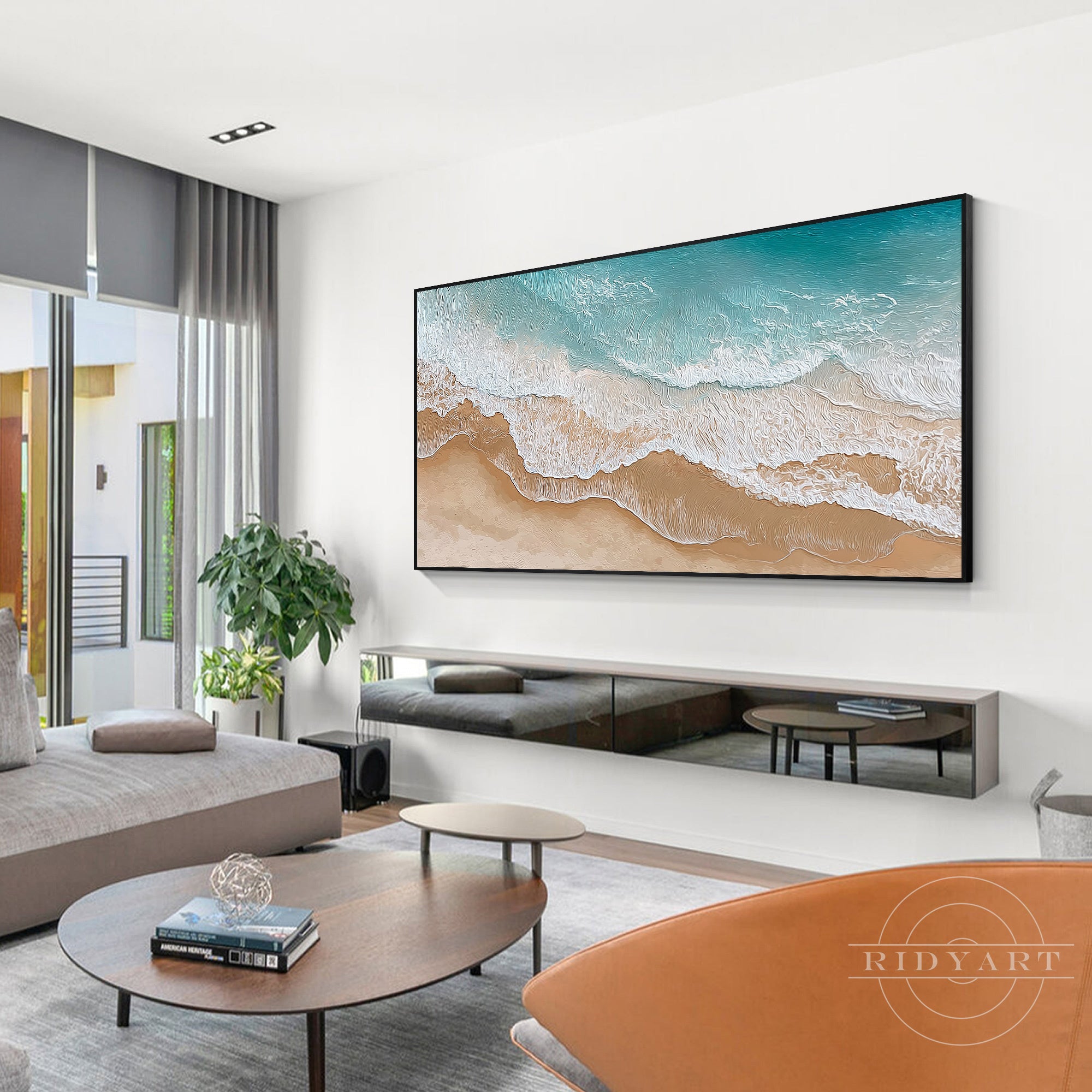 textured ocean painting horizontal beach wall art