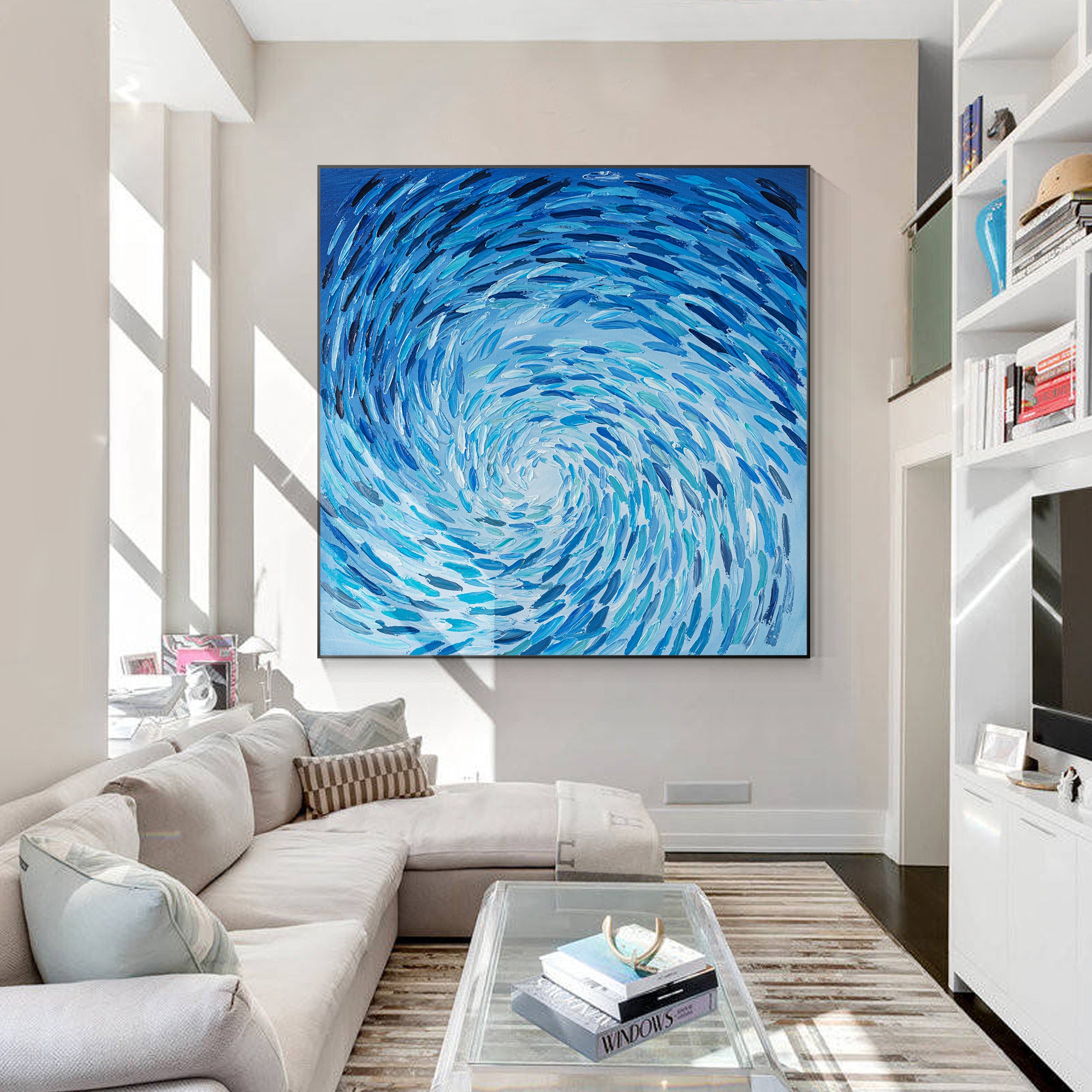 Schule der Fische Original Ölgemälde Köder Fisch abstrakte Kunst