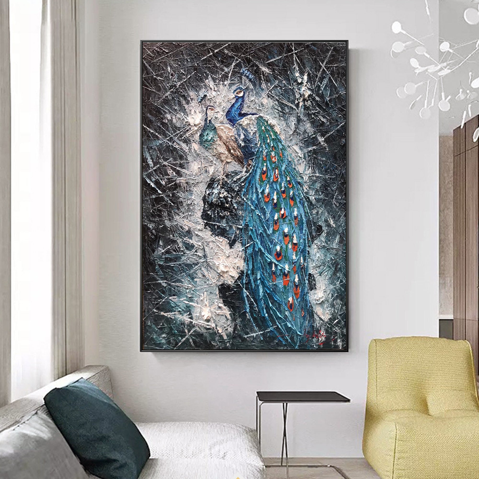 Blaues Pfauenpaar Gemälde auf Leinwand Original