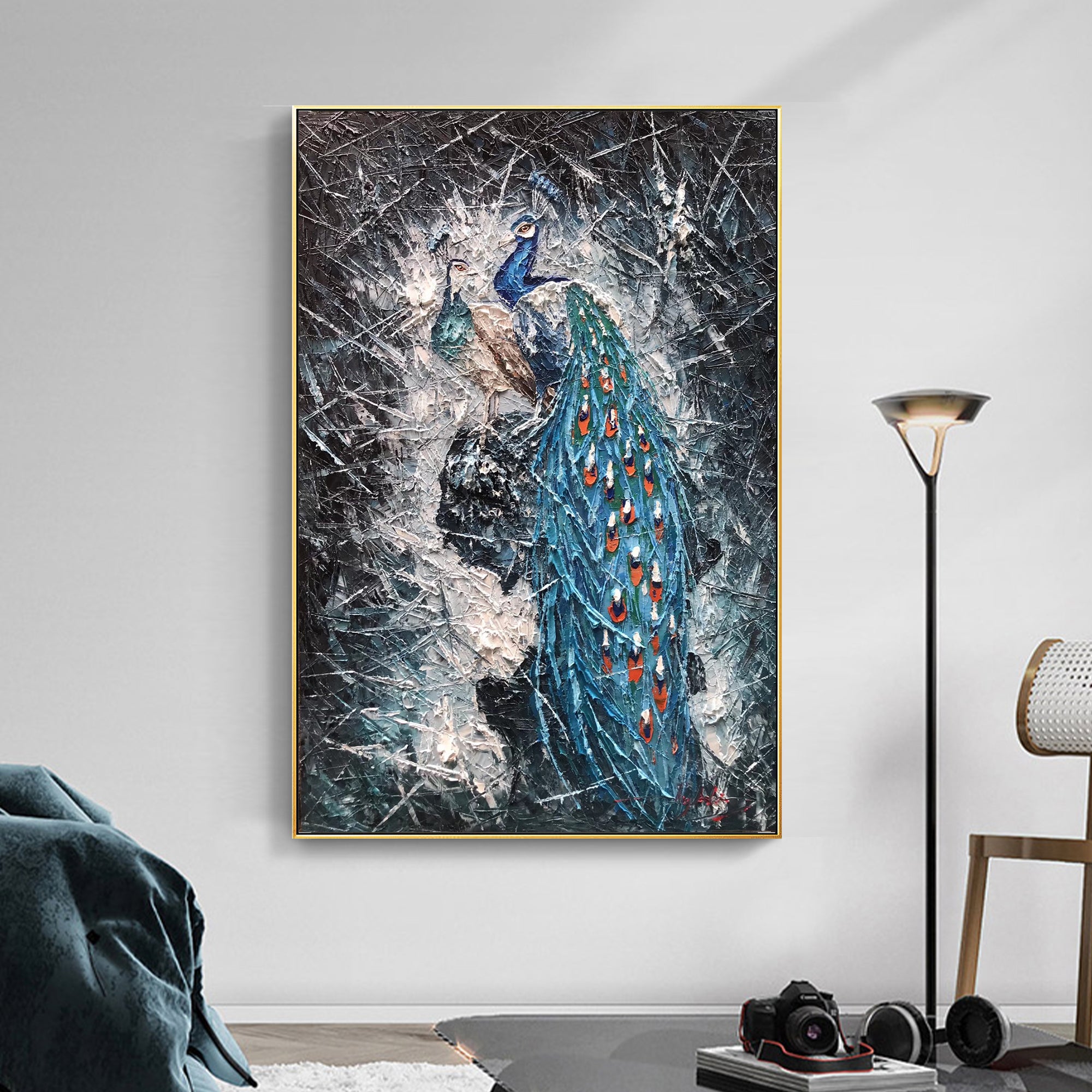 Blaues Pfauenpaar Gemälde auf Leinwand Original