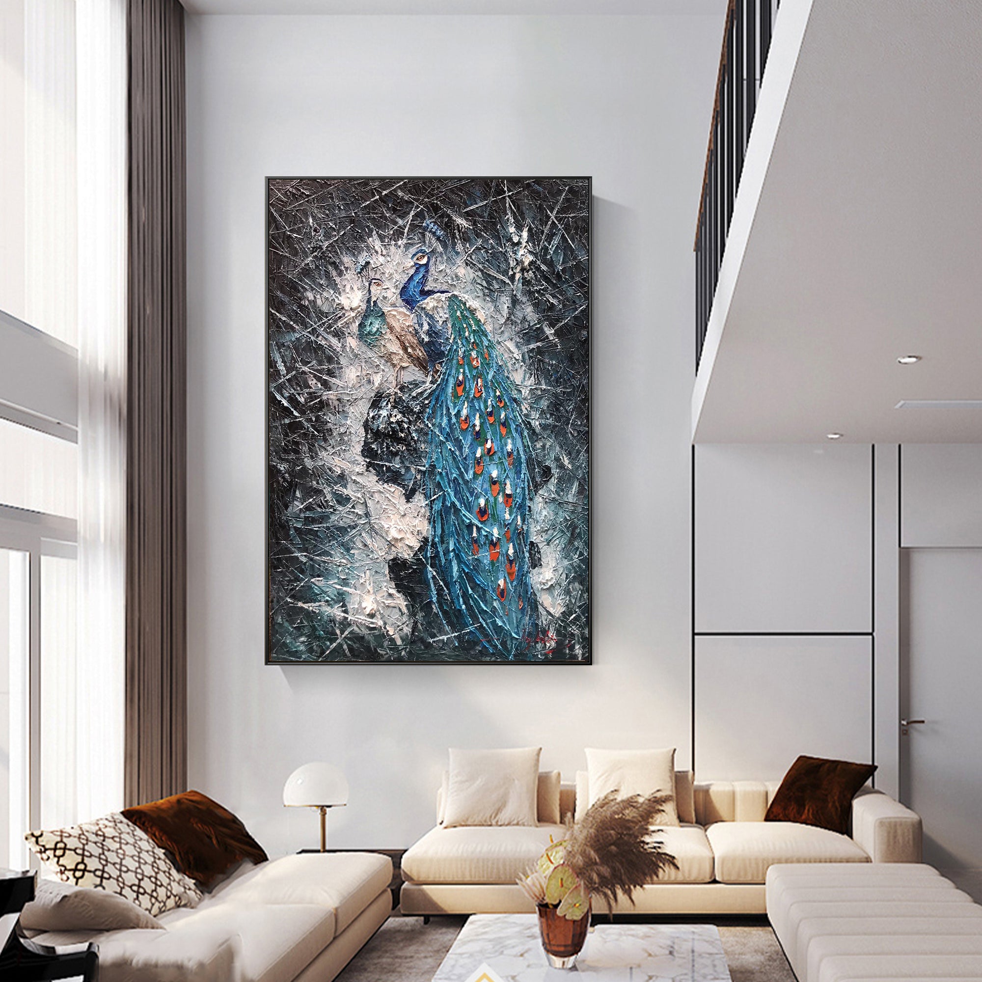 Blaues Pfauenpaar Gemälde auf Leinwand Original