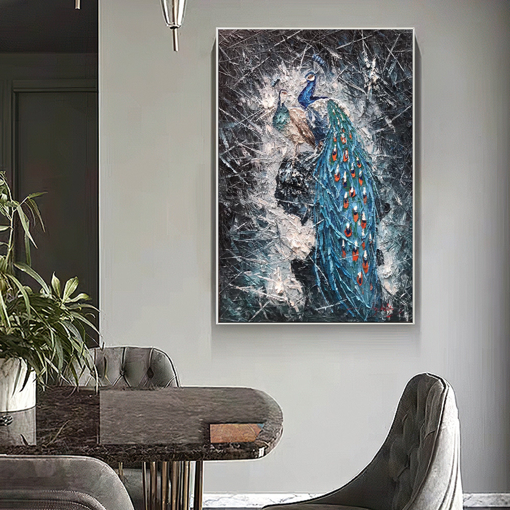 Blaues Pfauenpaar Gemälde auf Leinwand Original