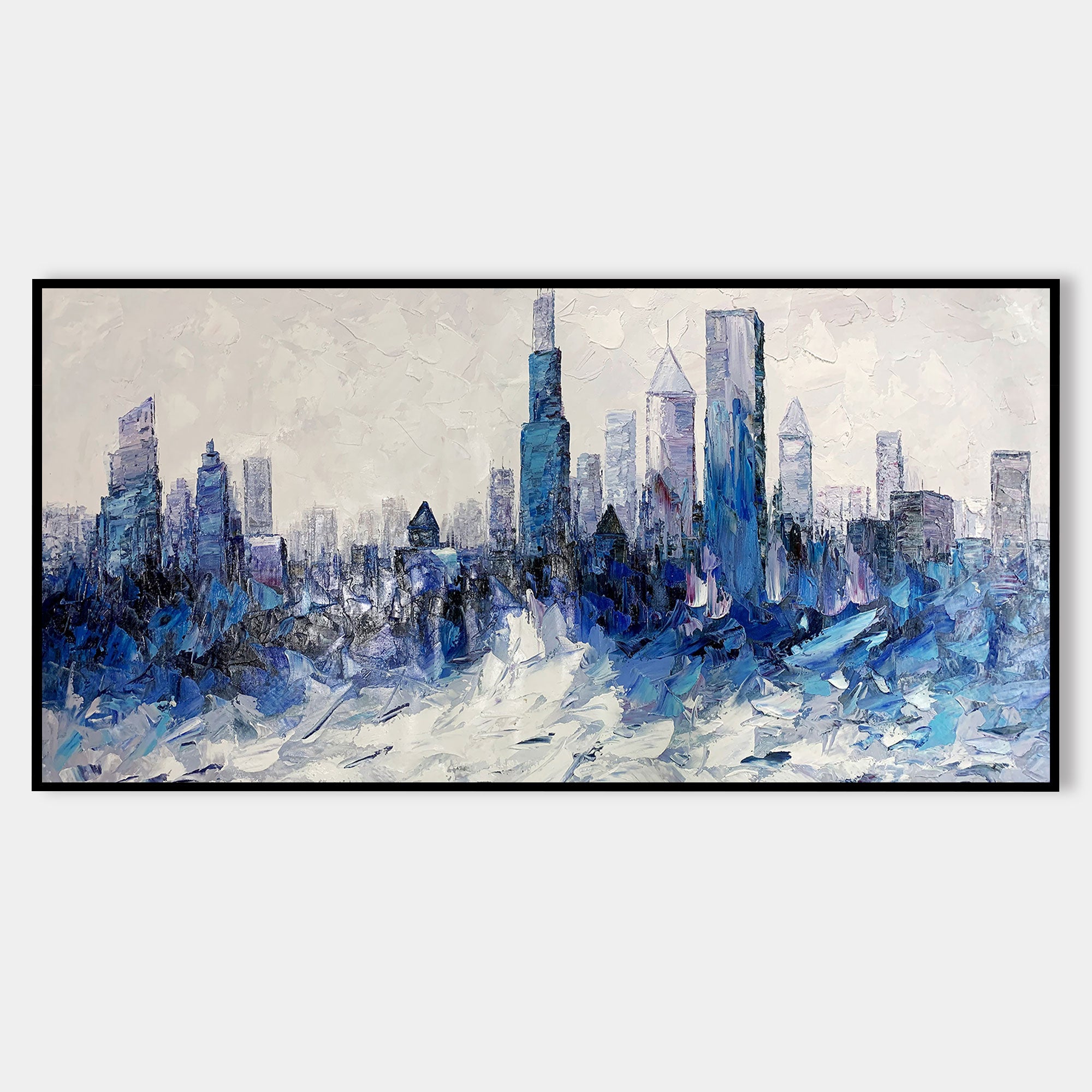 Blaues Ölgemälde „Skyline von Chicago“