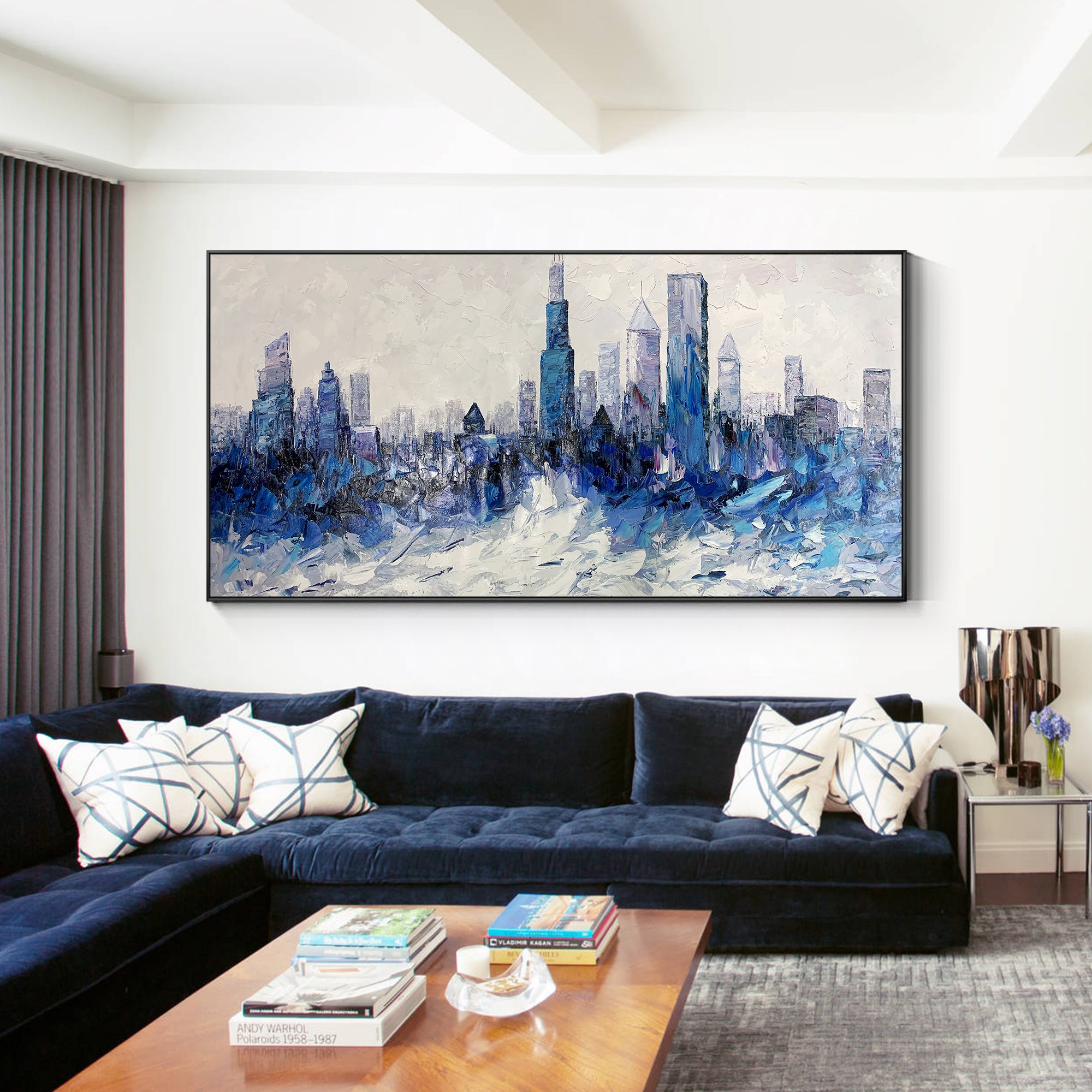 Blaues Ölgemälde „Skyline von Chicago“