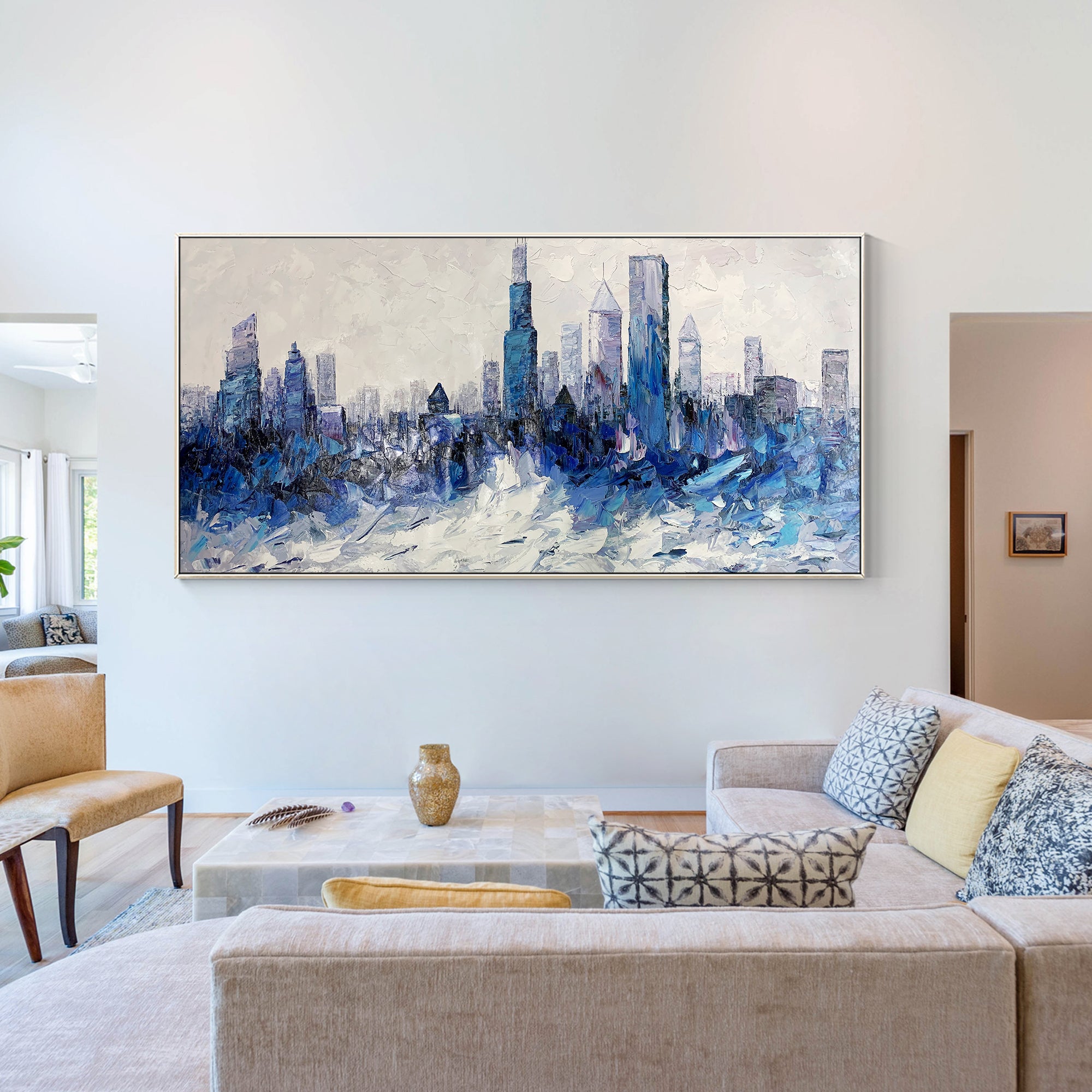 Blaues Ölgemälde „Skyline von Chicago“