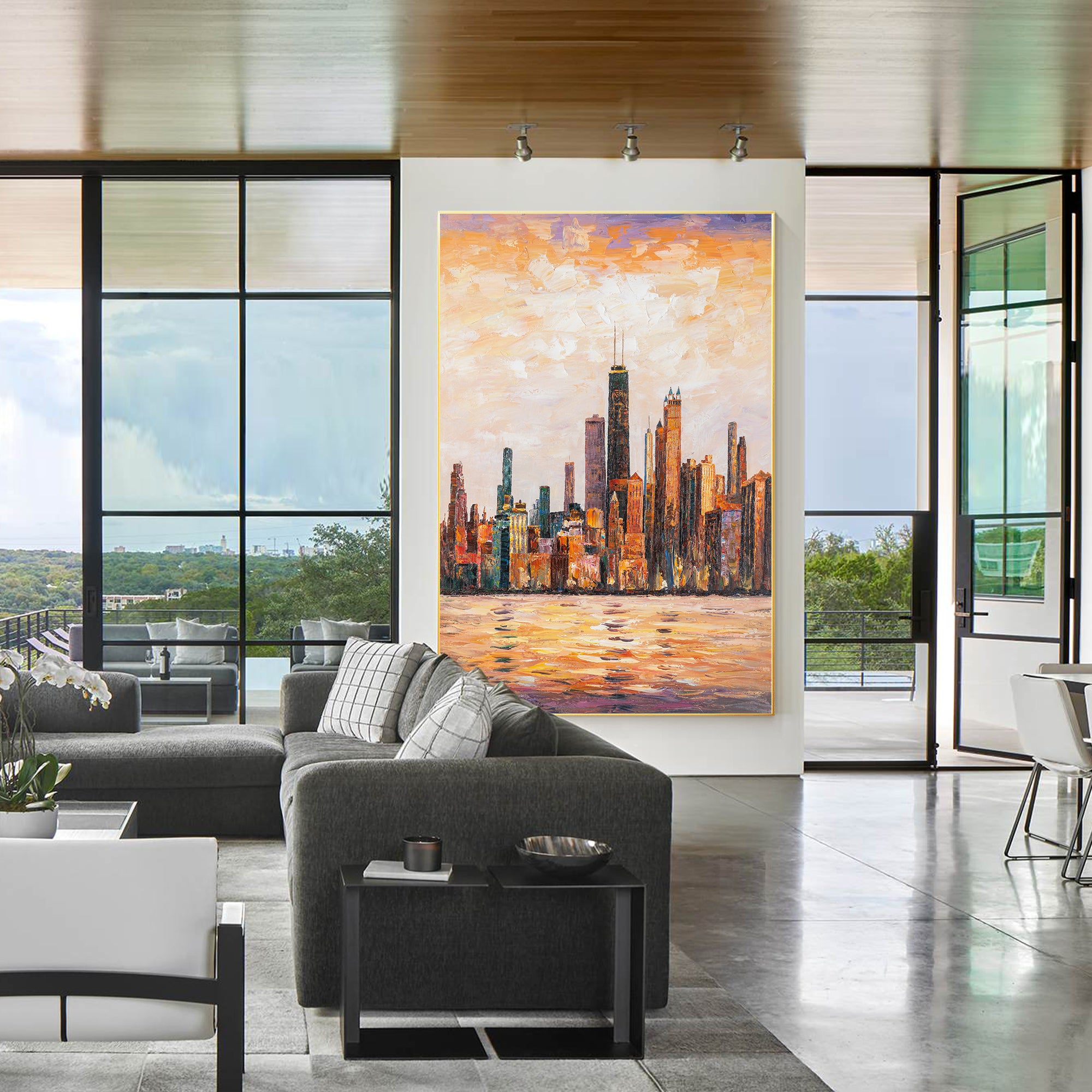 Chicago skyline oil painting