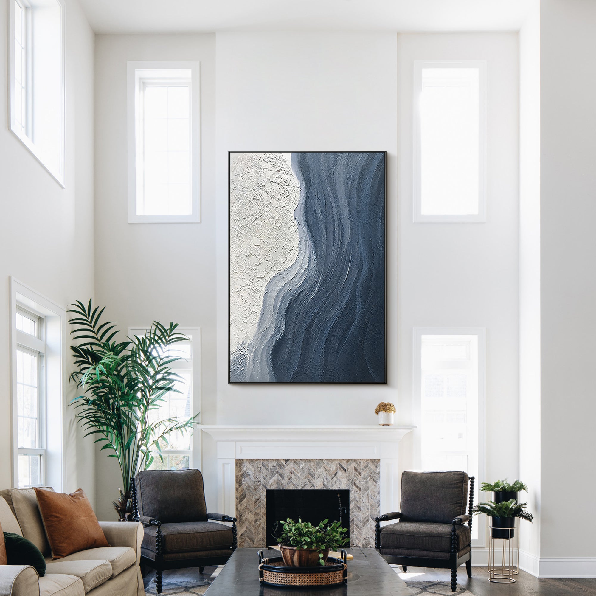 Beach Oil Painting Minimalist Navy blue Art