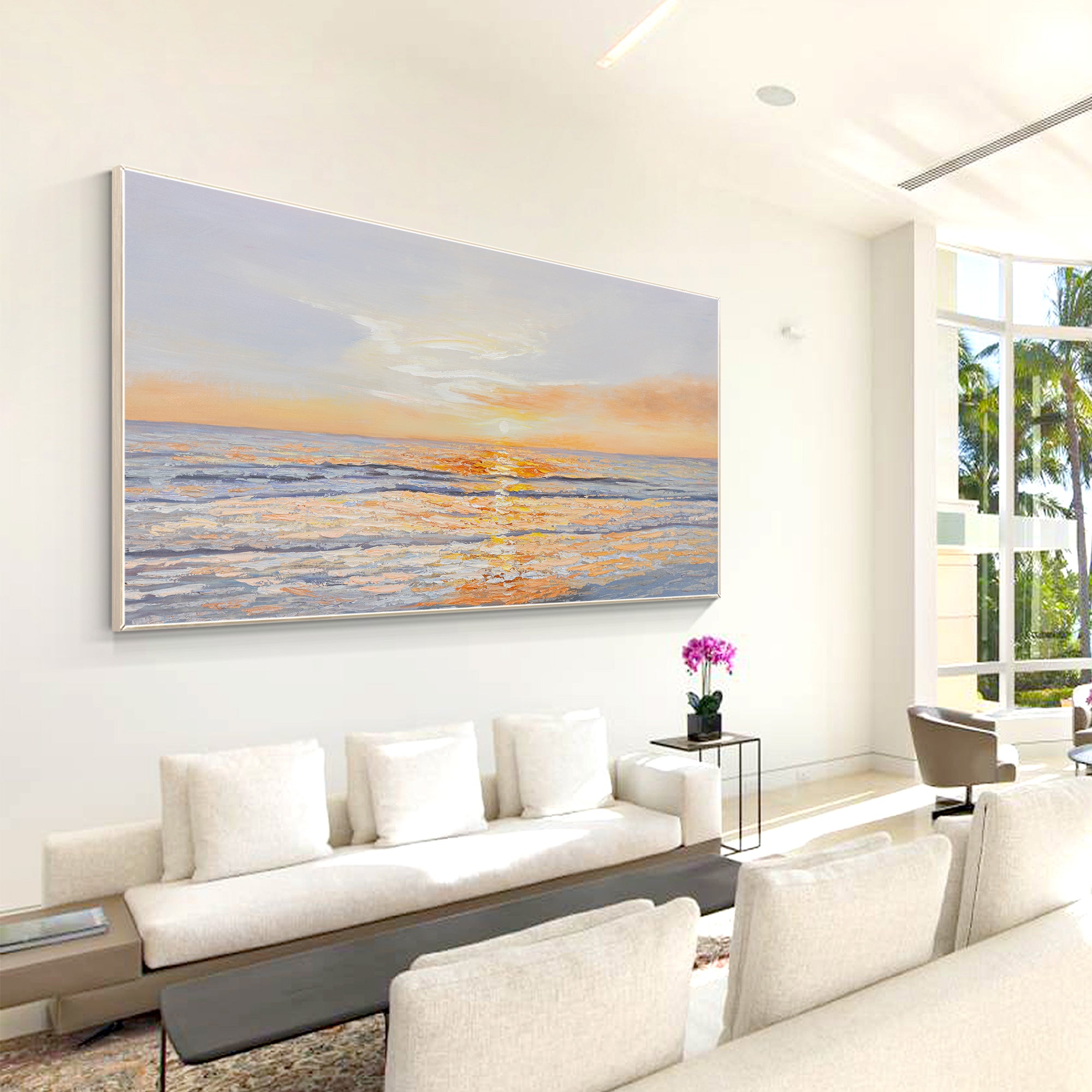 Sunset Oil Painting Long Horizontal Art