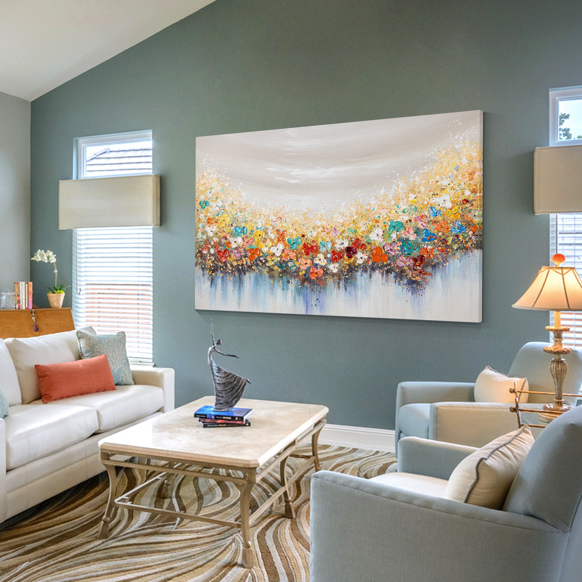Colorful Flowers Painting - 3D Textured Extra Large Wall Art