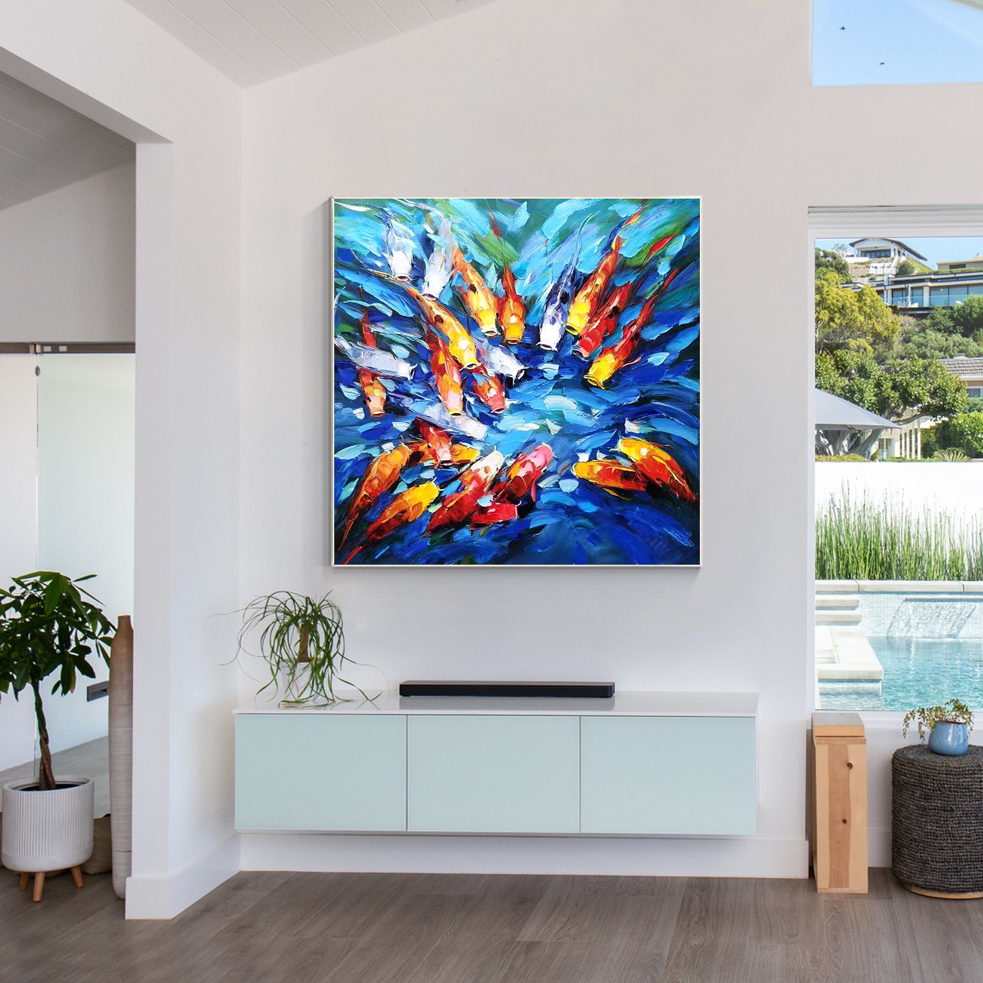 Buntes Feng-Shui-Gemälde mit KOI-Fischen