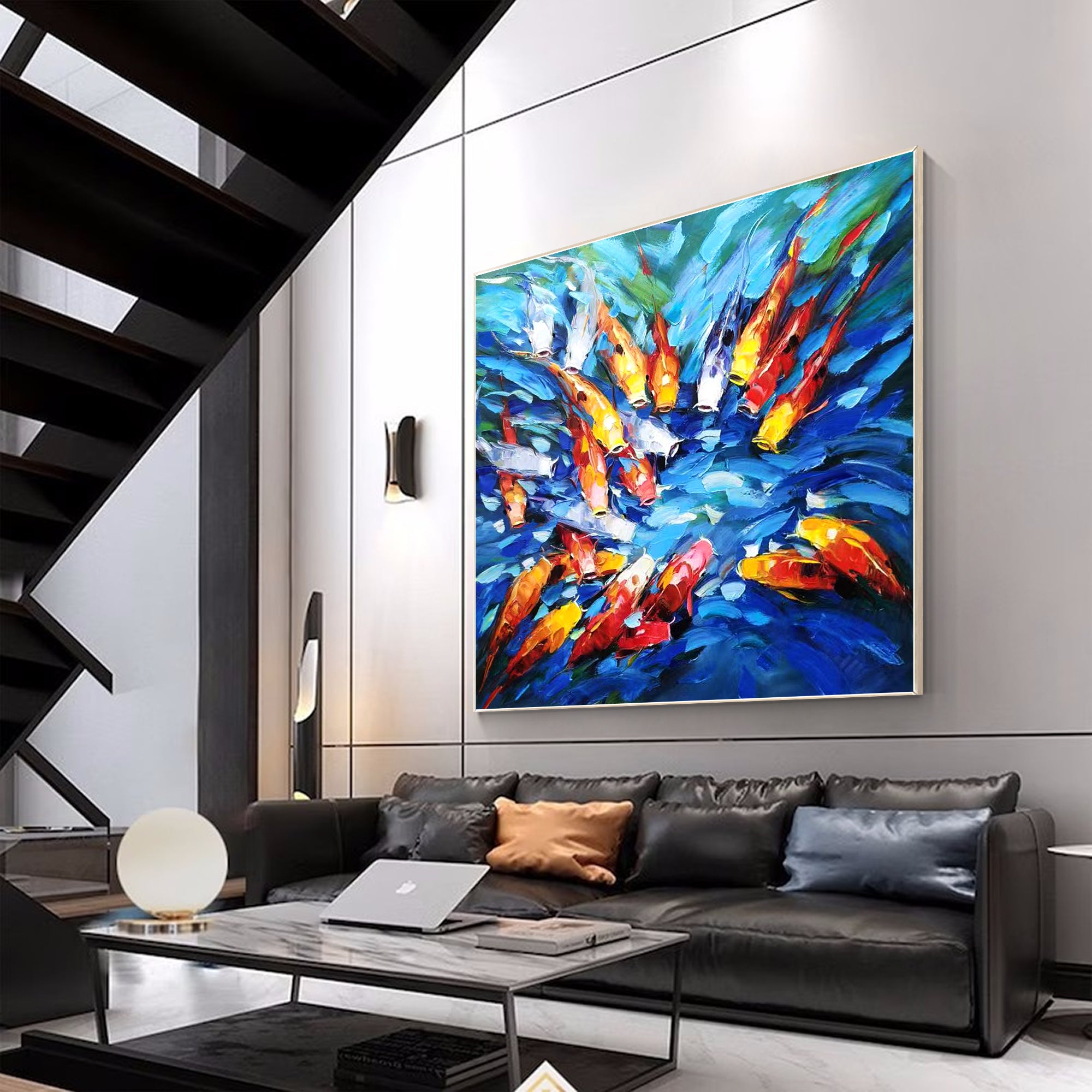 Buntes Feng-Shui-Gemälde mit KOI-Fischen