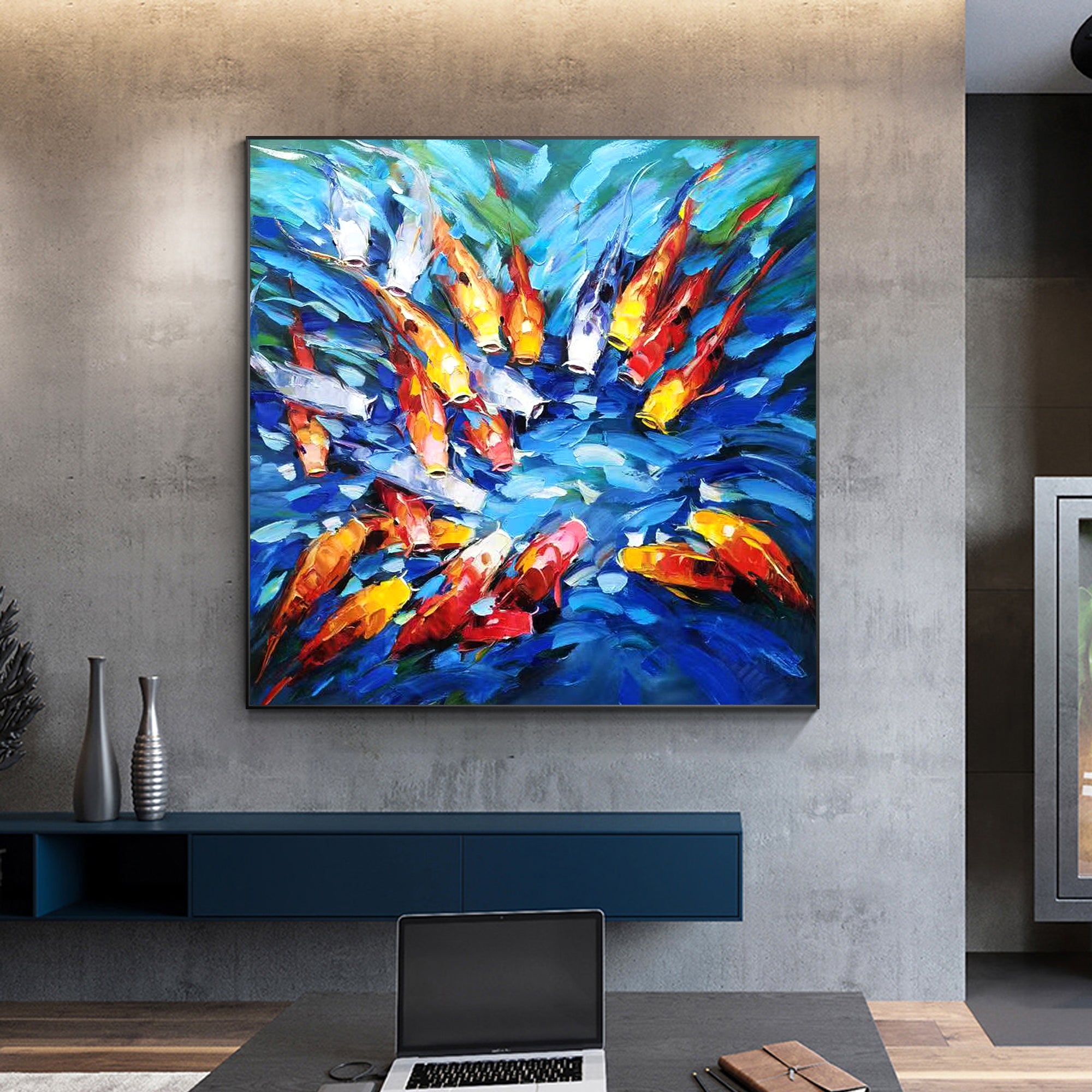 Buntes Feng-Shui-Gemälde mit KOI-Fischen