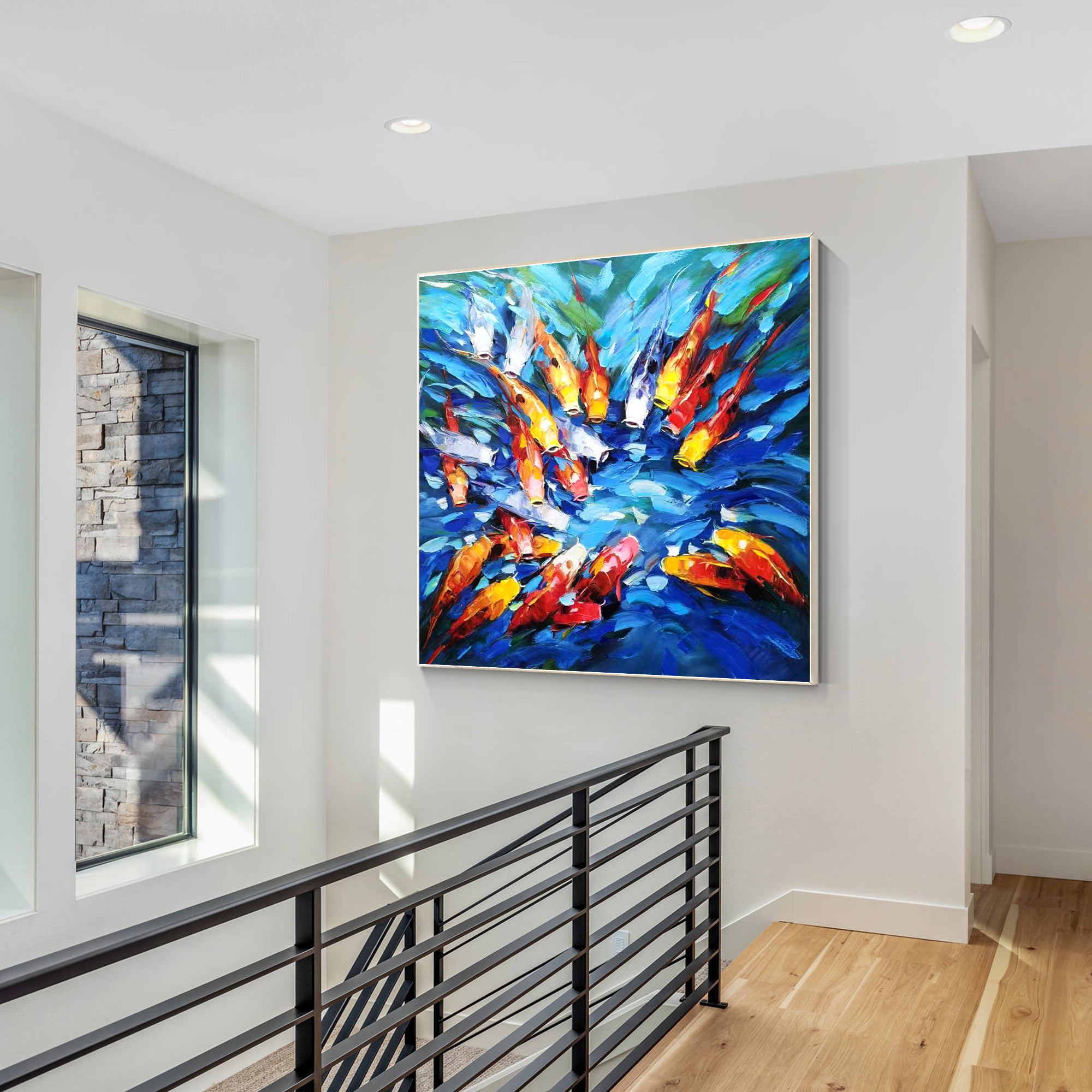Buntes Feng-Shui-Gemälde mit KOI-Fischen