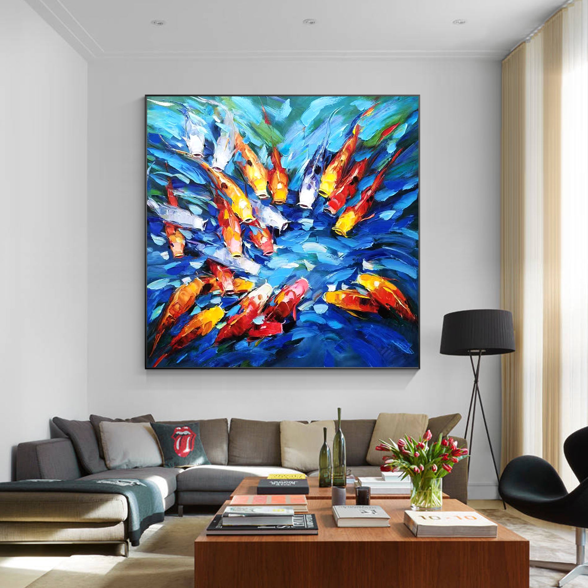 Buntes Feng-Shui-Gemälde mit KOI-Fischen
