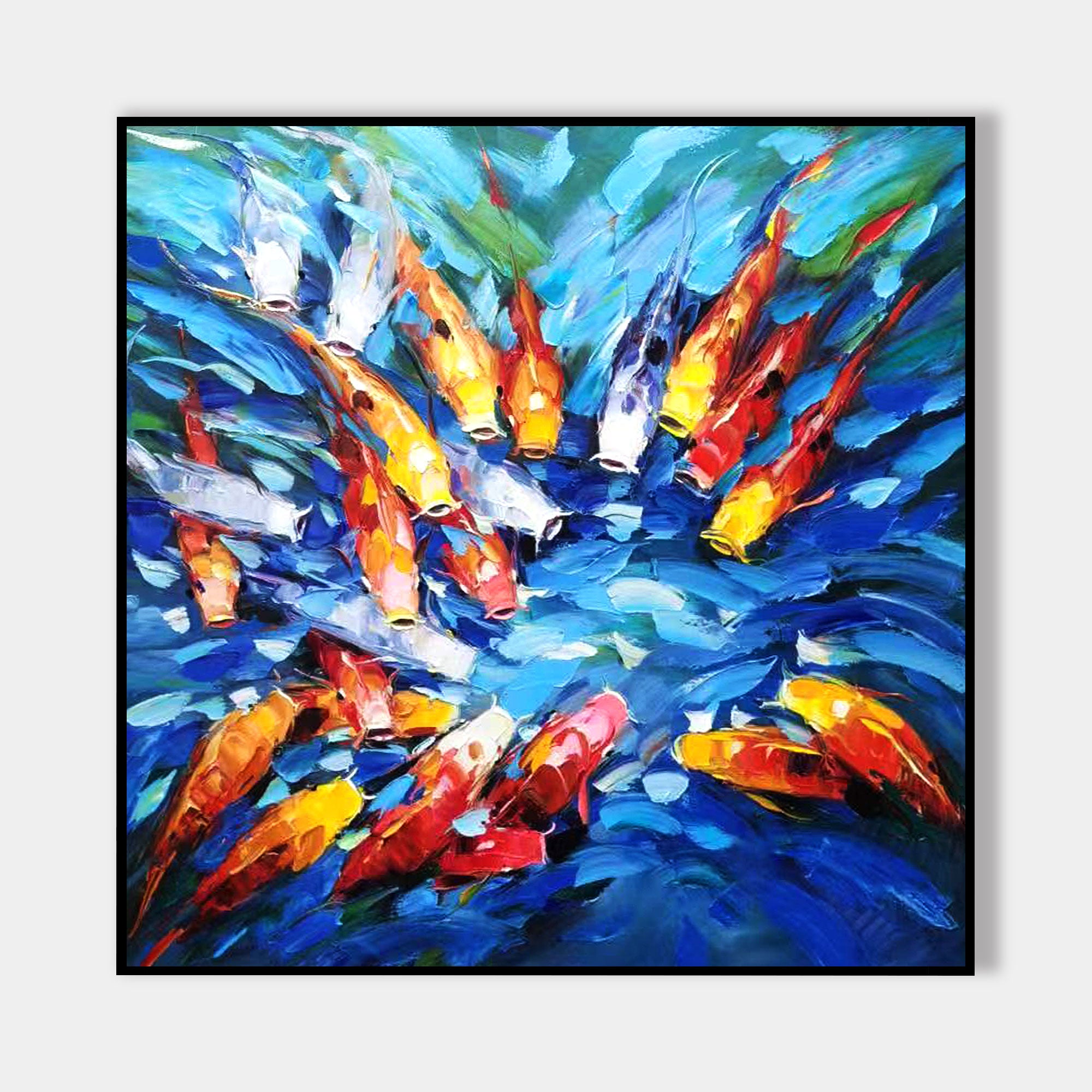 Buntes Feng-Shui-Gemälde mit KOI-Fischen