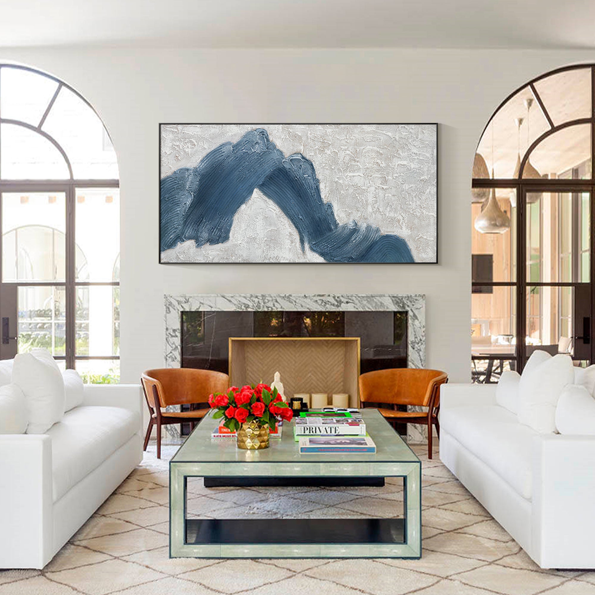 Navy Blue Mountain Textured Painting