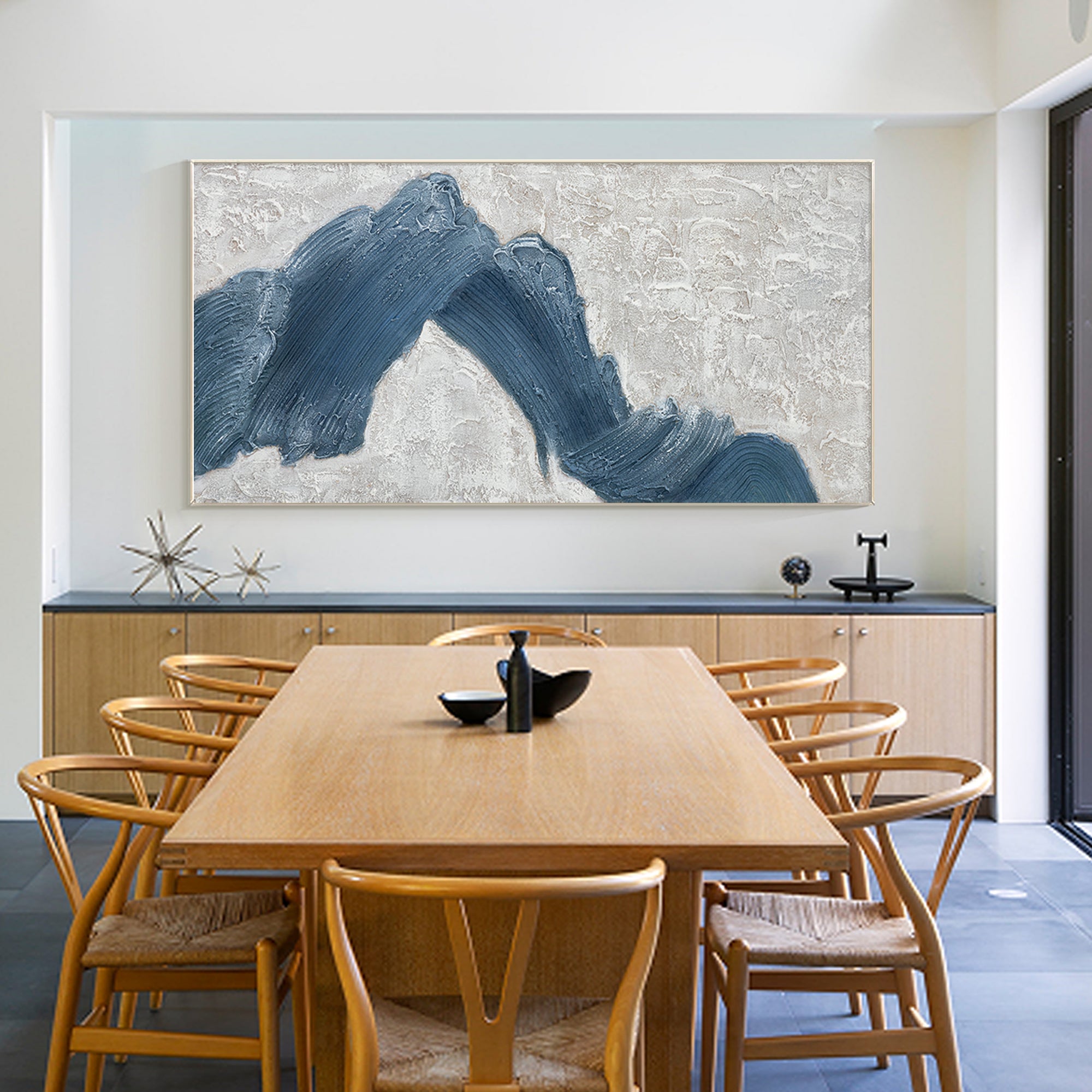 Navy Blue Mountain Textured Painting