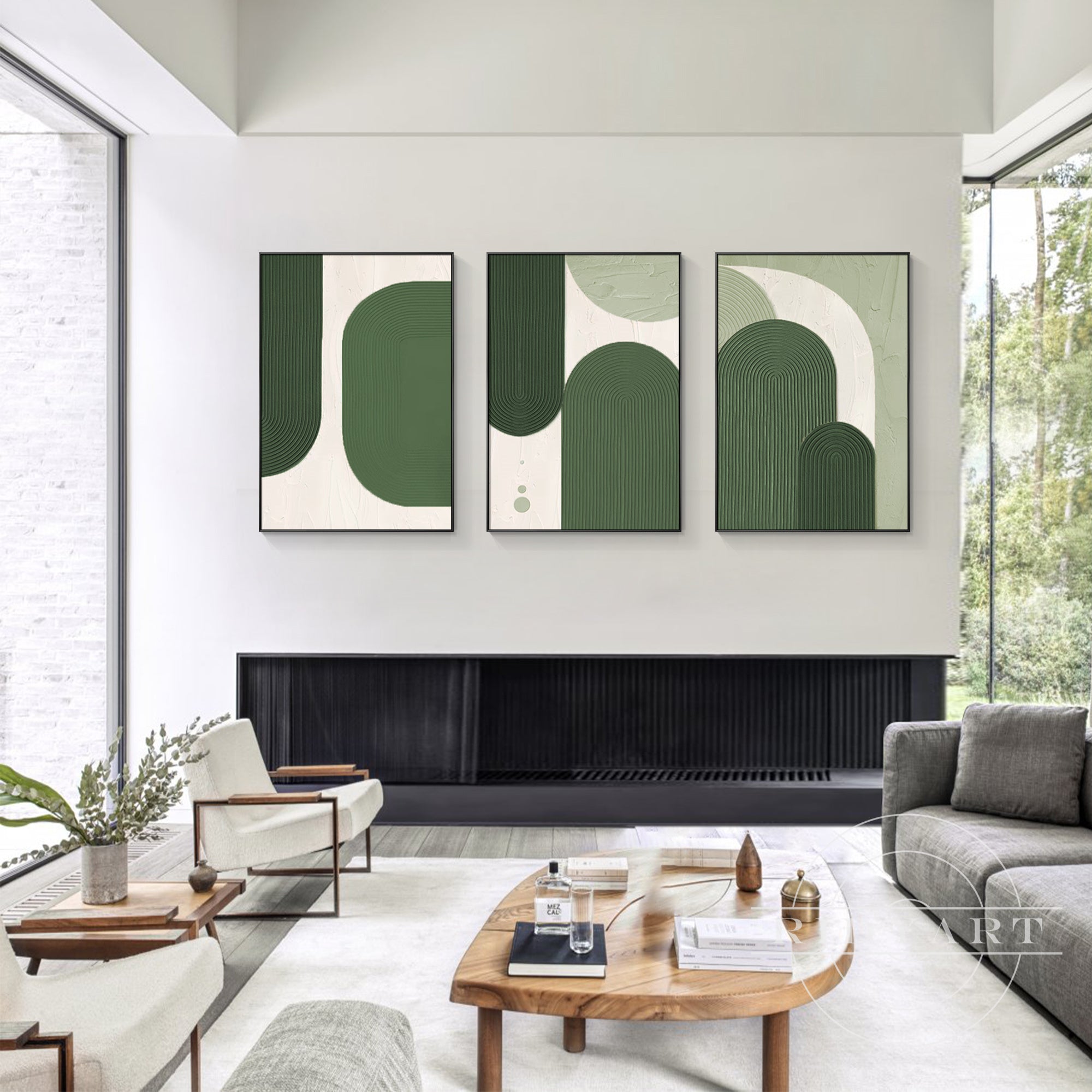 Sophisticated sage green abstract painting set for home decoration