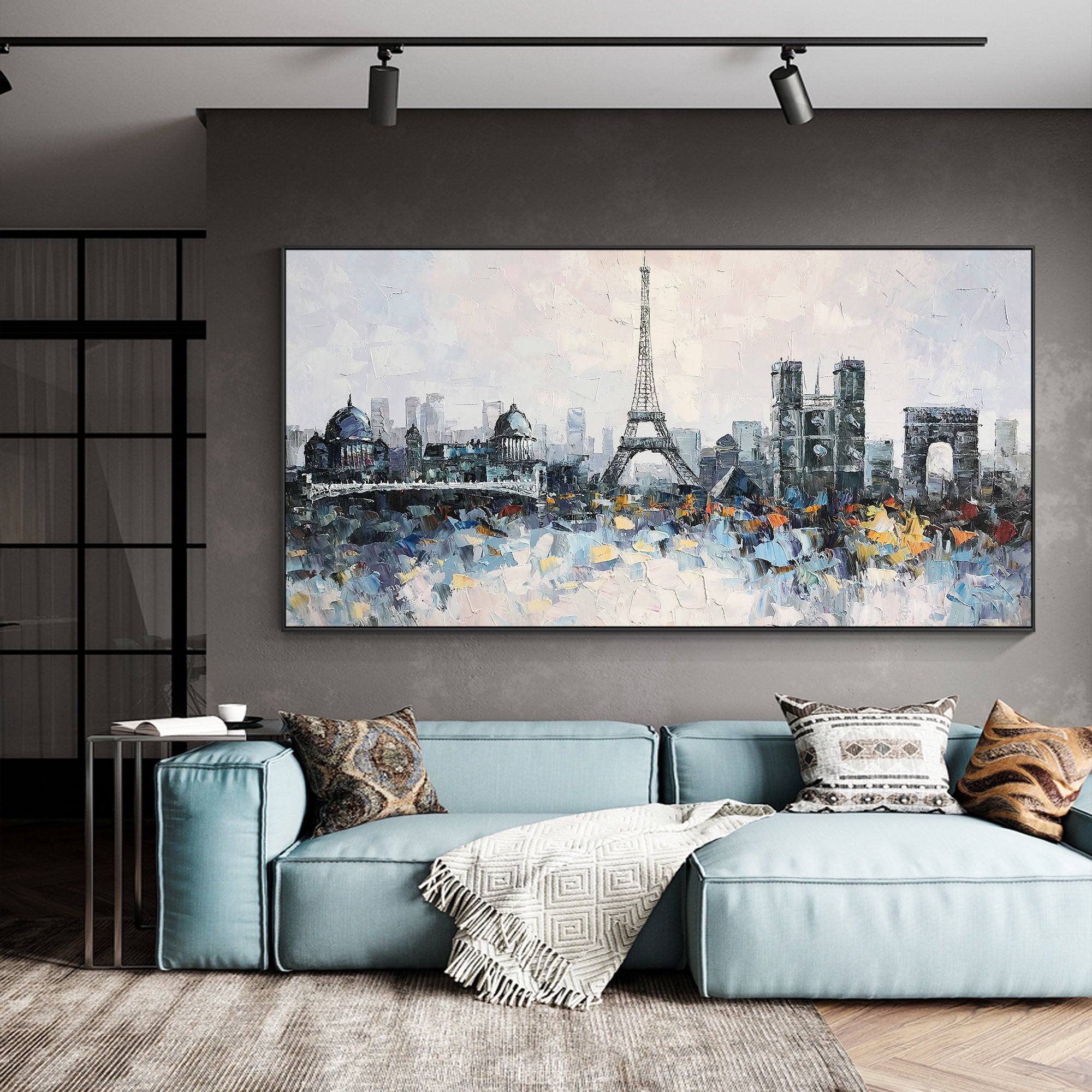 textured eiffel tower cityscape oil painting paris art