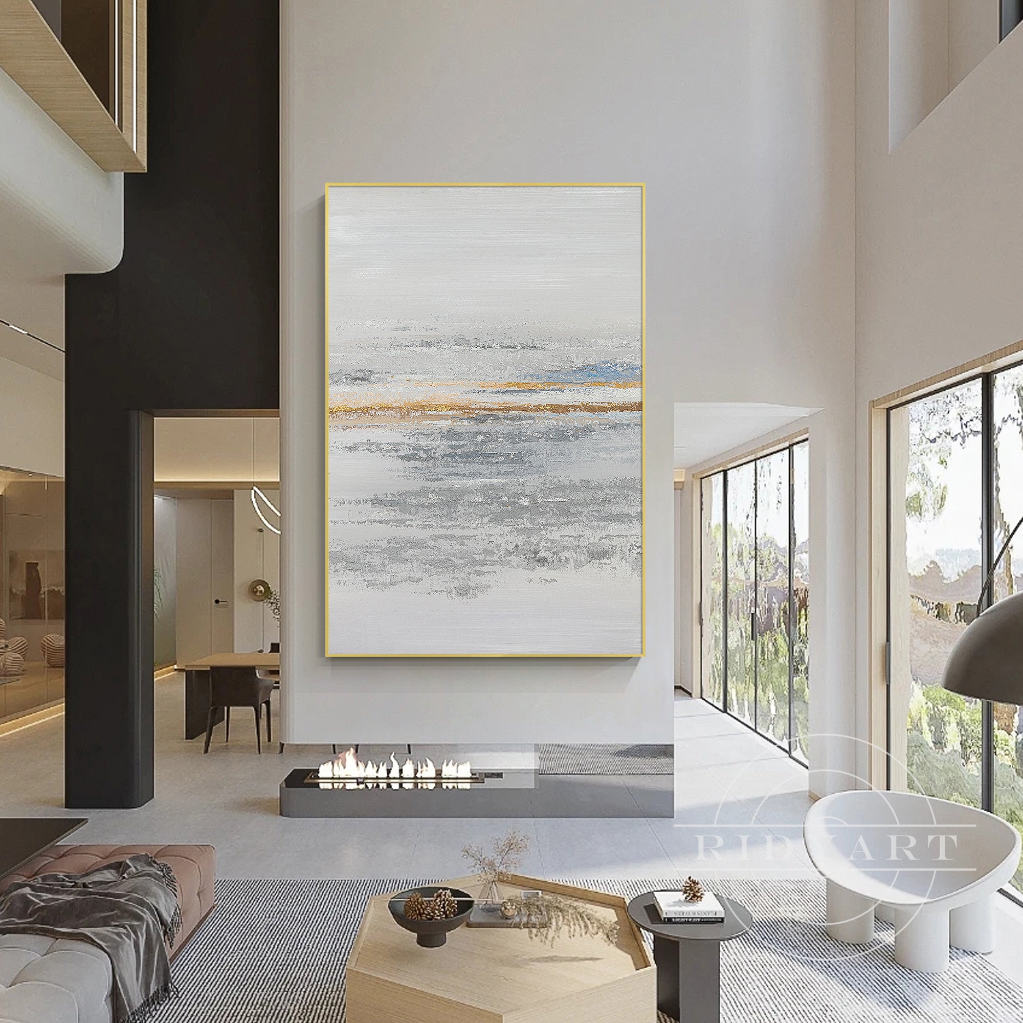 Modern gray and gold abstract painting for offices
