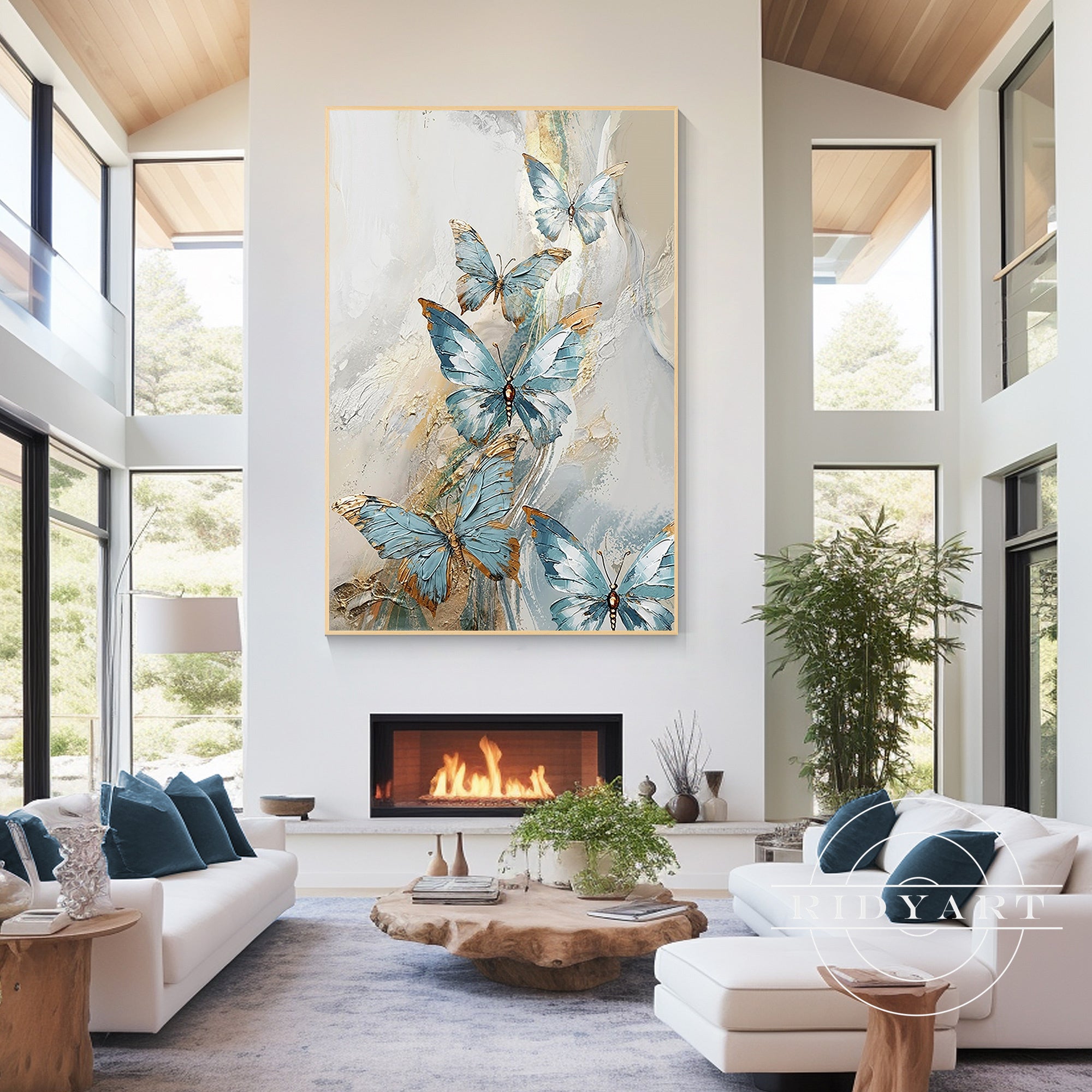 Modern abstract butterfly painting for bedroom wall decor