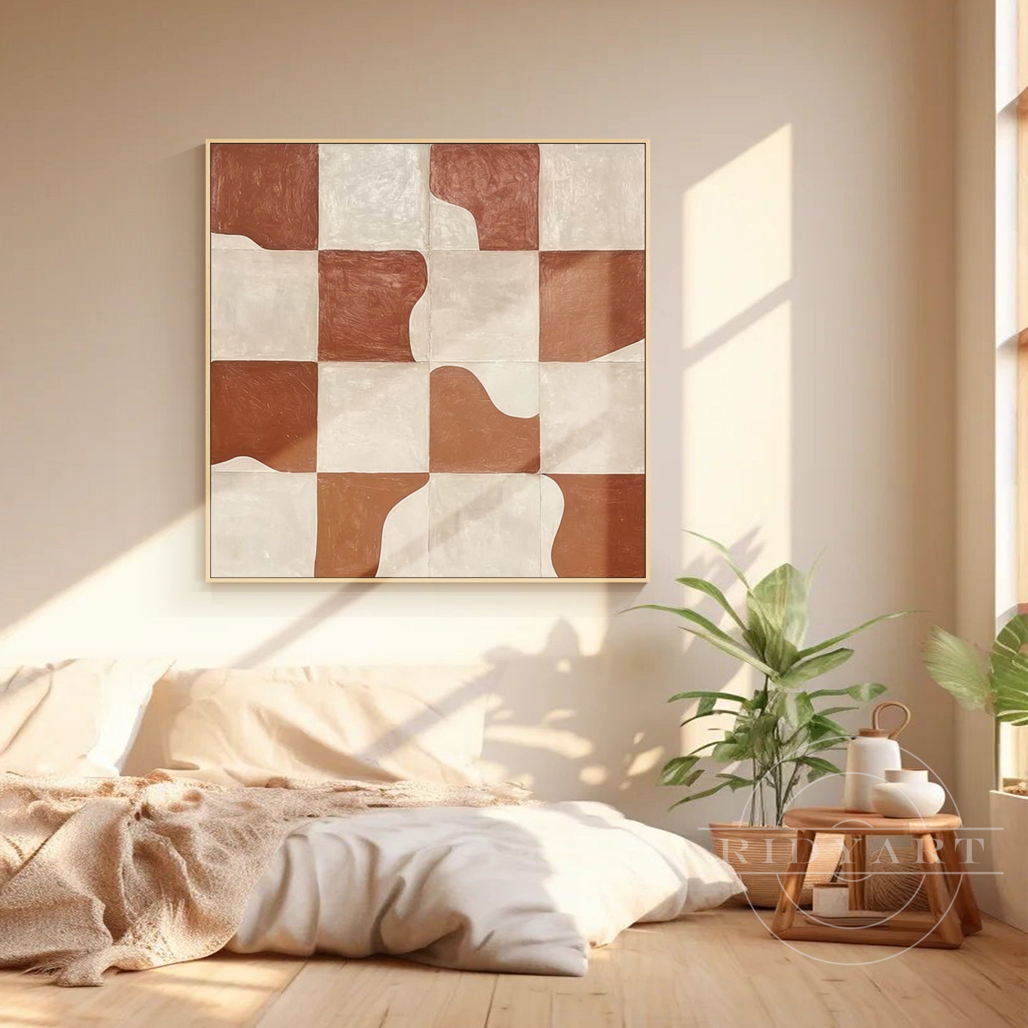 hand painted beige brown abstract canvas wall art