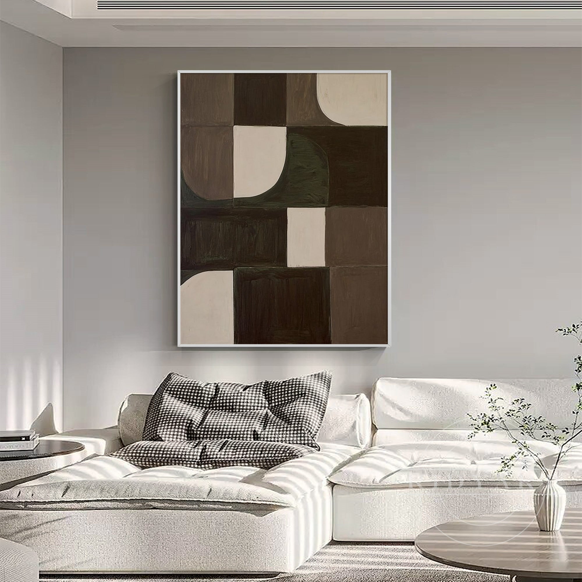 hand painted geometric abstract wall art chocolate brown