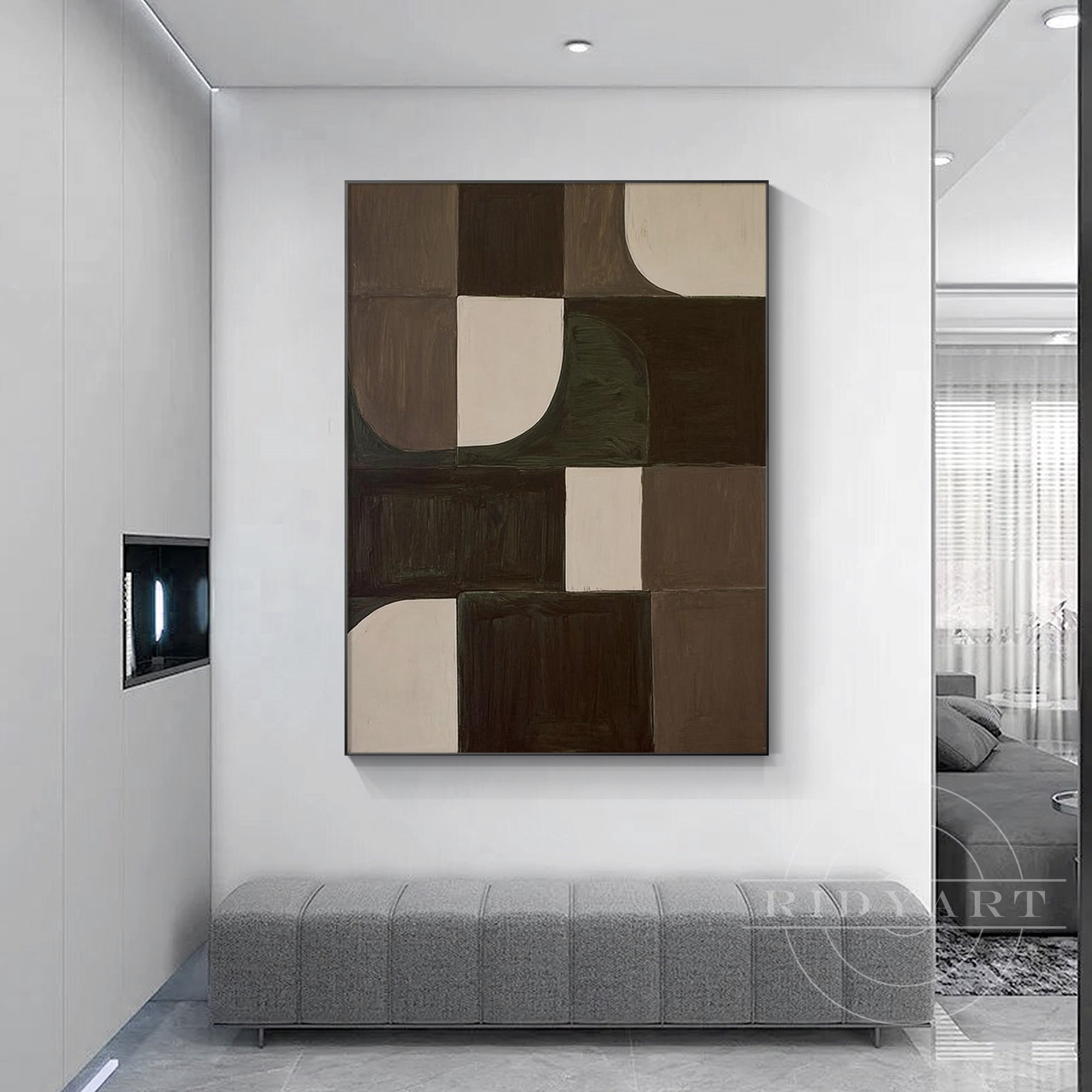 large abstract wall art brown geometric minimalist decor