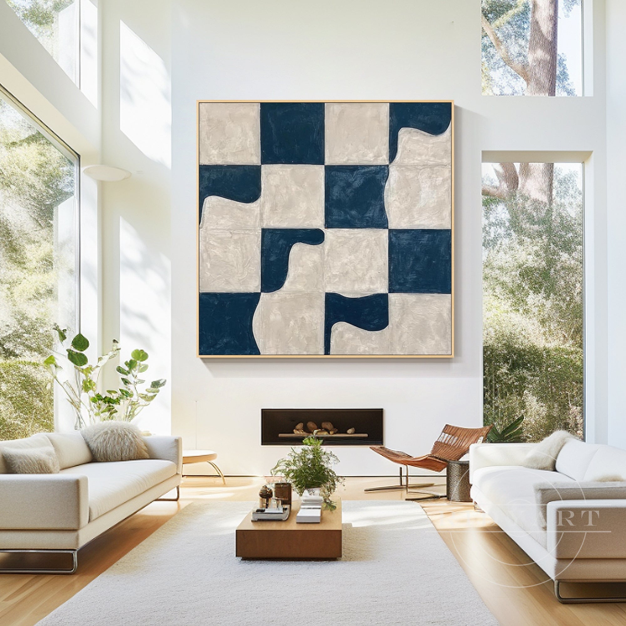 abstract navy blue wall art modern living room decor