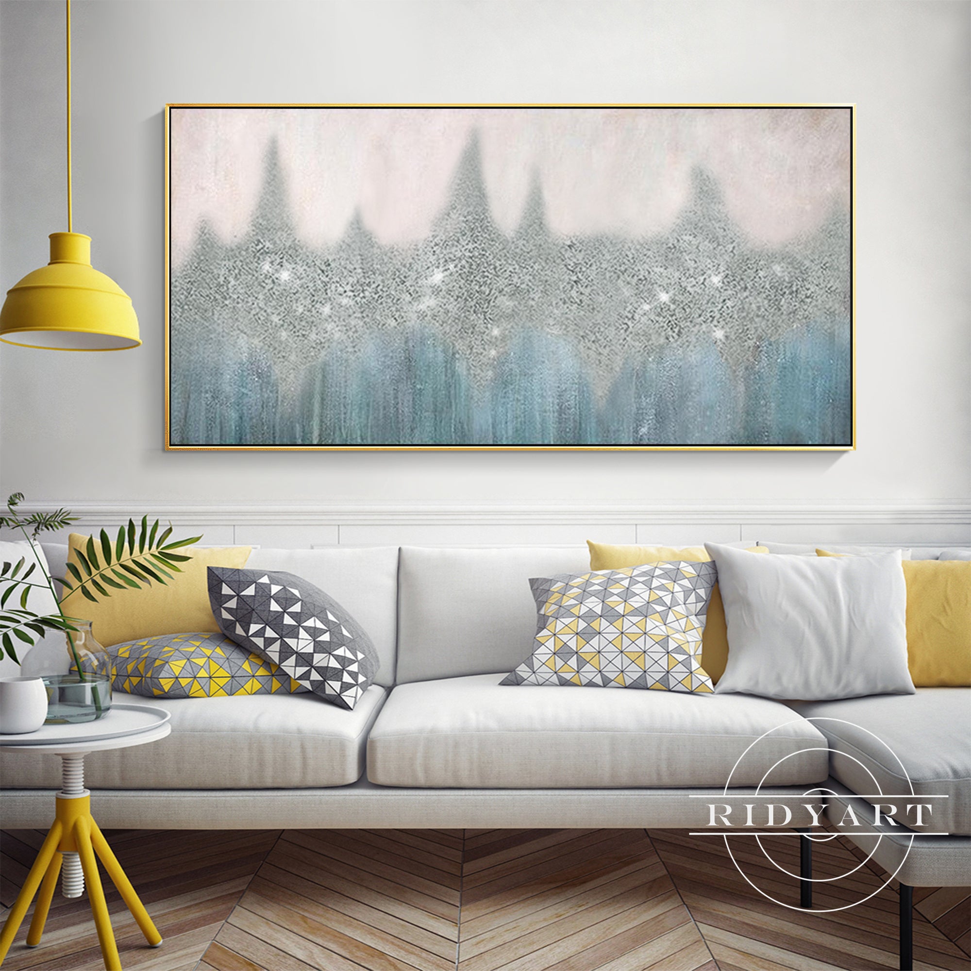 Wandkunst „Gold Mountain“ in Marineblau